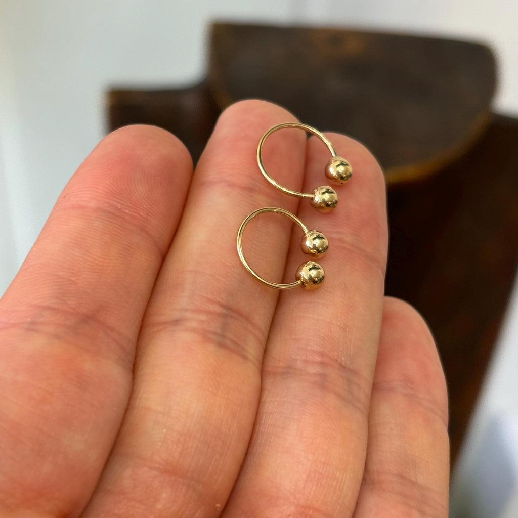14k Gold Round Open Mini Hoop Earrings Ball Ends