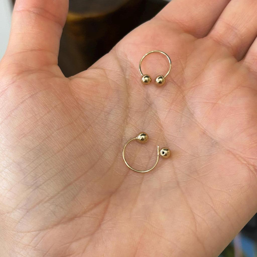 14k Gold Round Open Mini Hoop Earrings Ball Ends