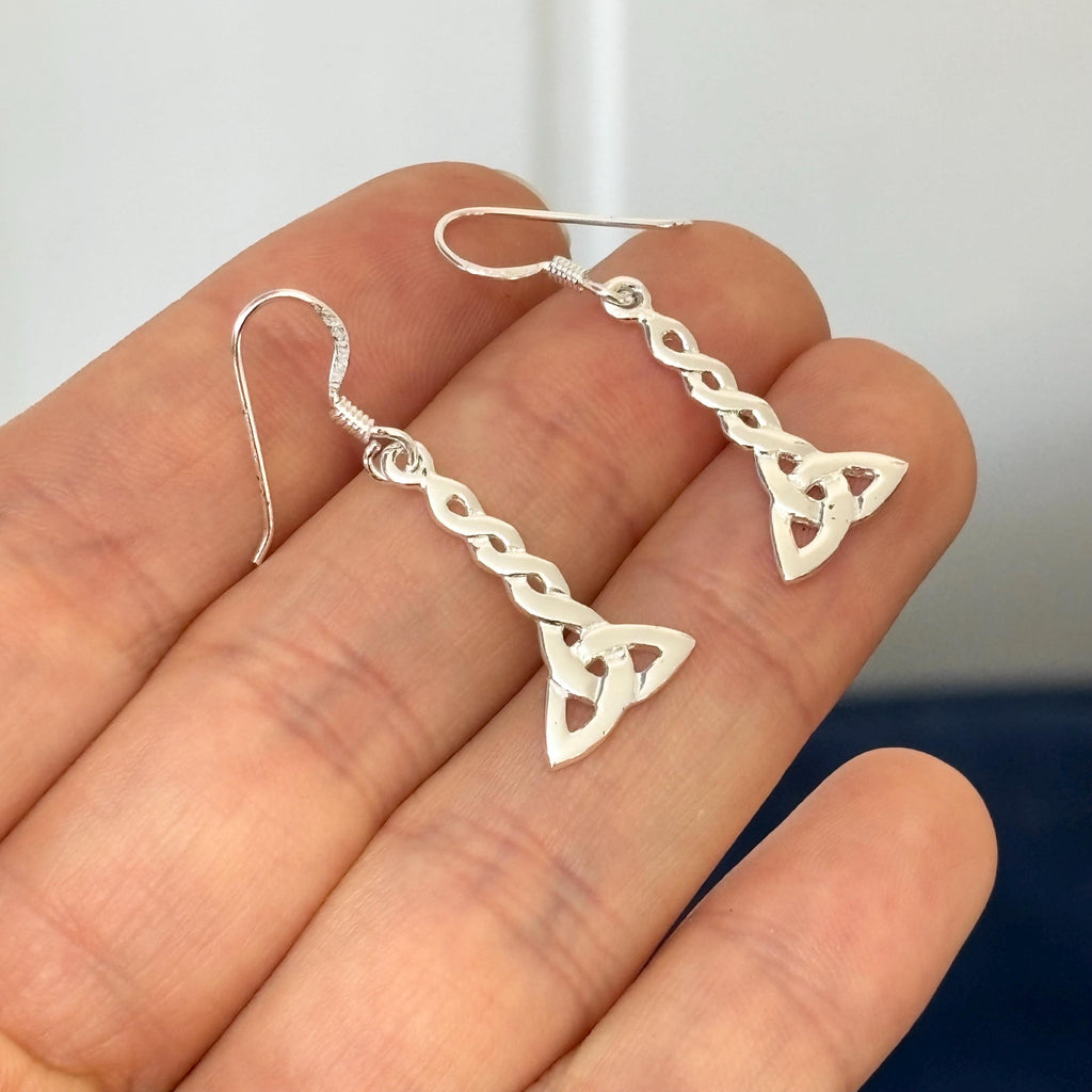 Sterling Silver Celtic Twisted Trinity Knot Dangle Earrings