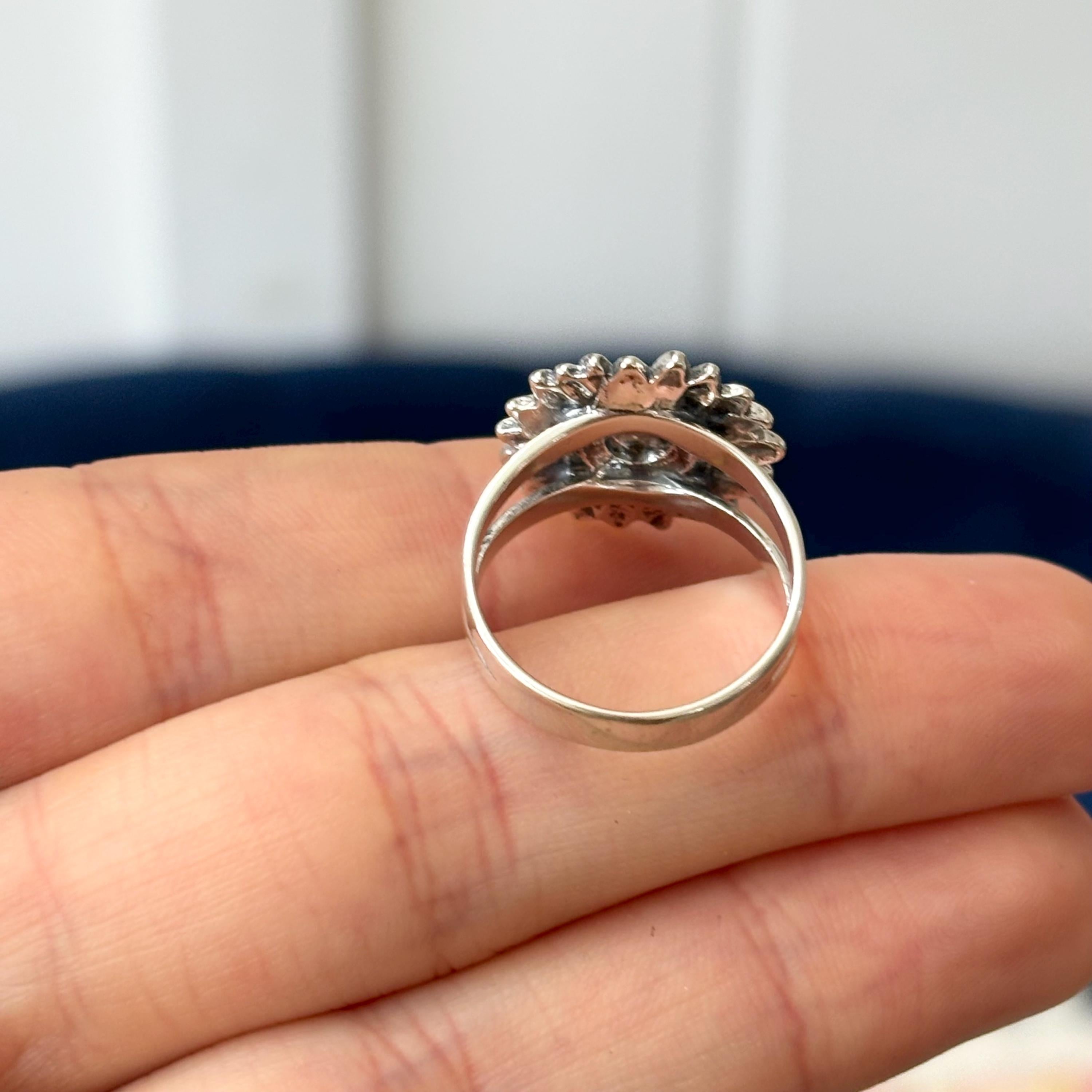 Sterling Silver Sunflower Ring Split-Shank Oxidized Size 7
