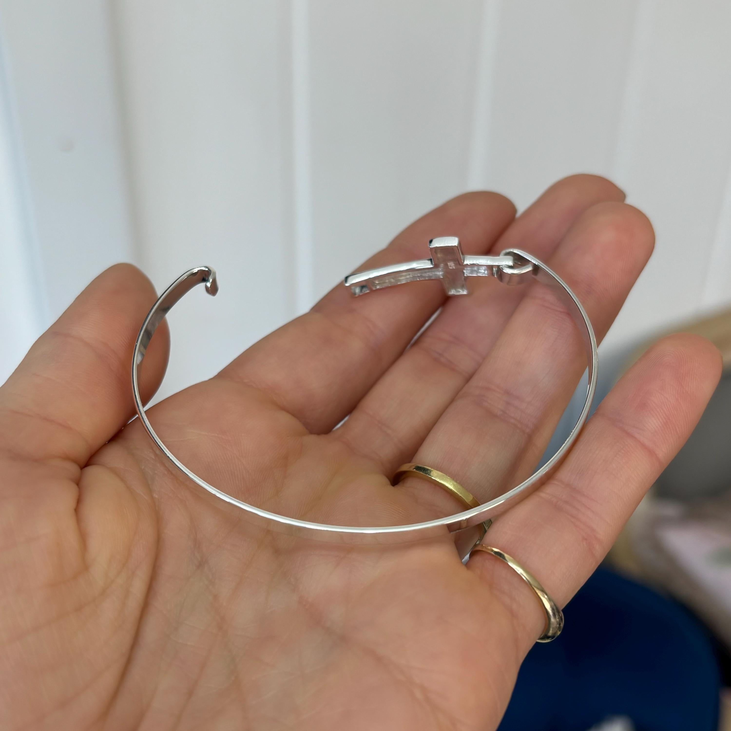 Sterling Silver Polished Cross Bangle Bracelet