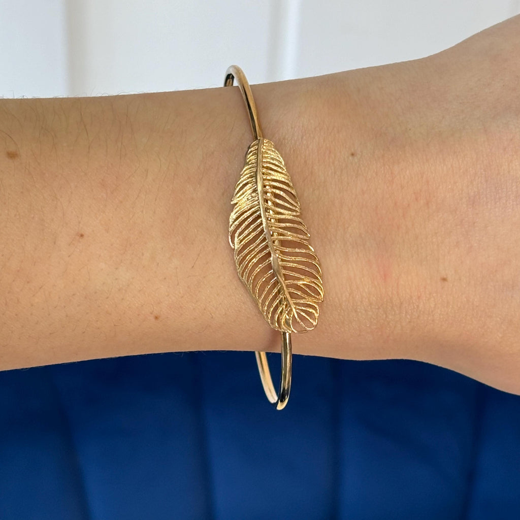 Sterling Silver Gold-tone Leaf Bangle Bracelet