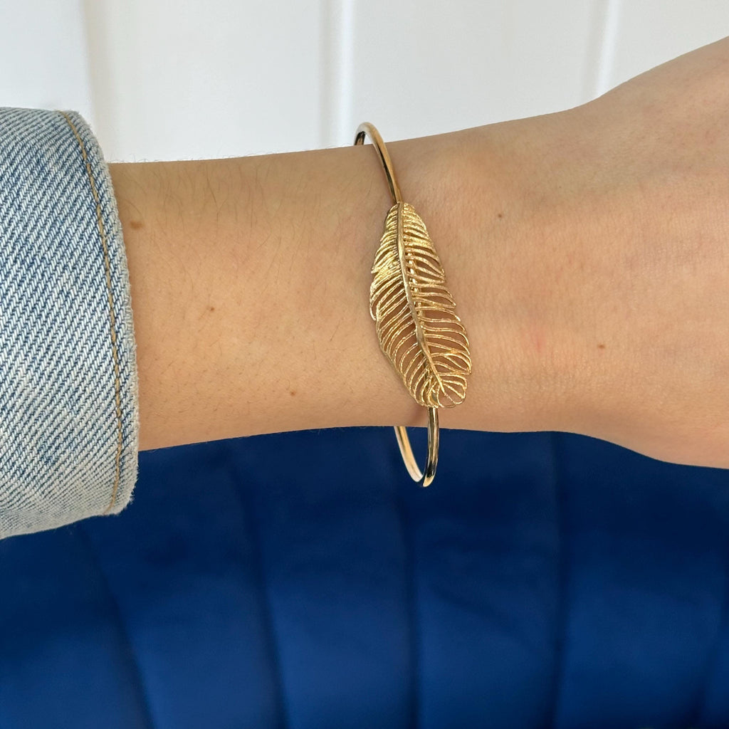 Sterling Silver Gold-tone Leaf Bangle Bracelet
