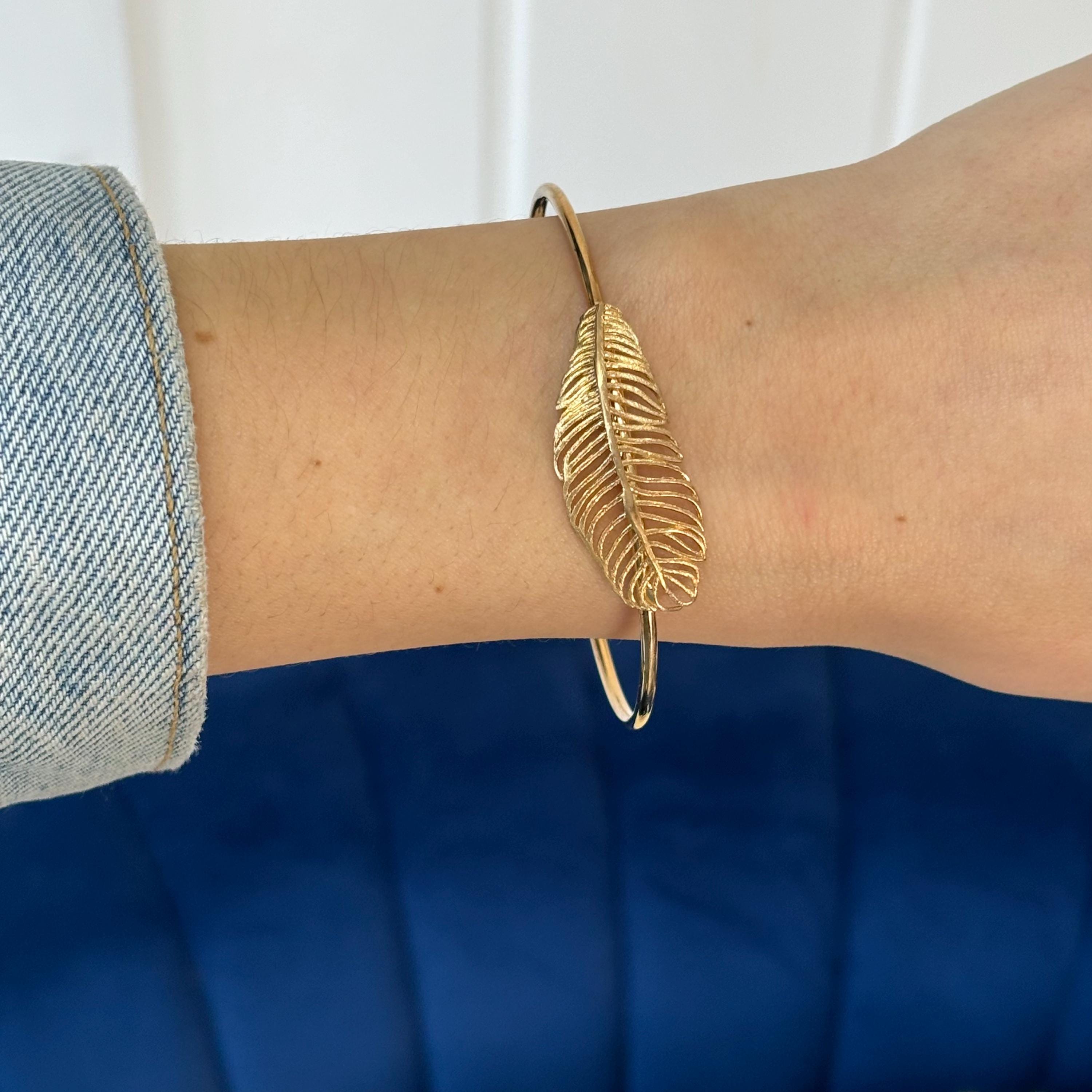 Sterling Silver Gold-tone Leaf Bangle Bracelet