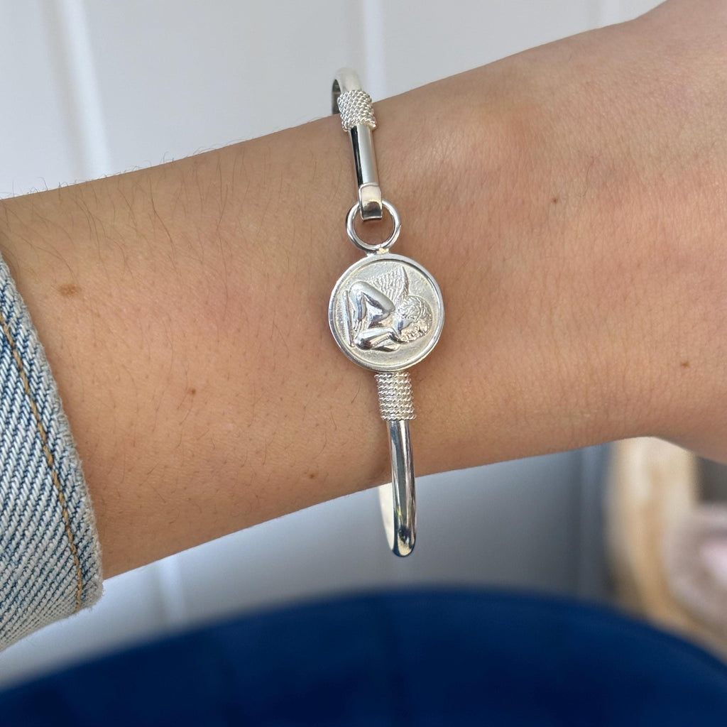 Sterling Silver Polished Angel Bangle Bracelet