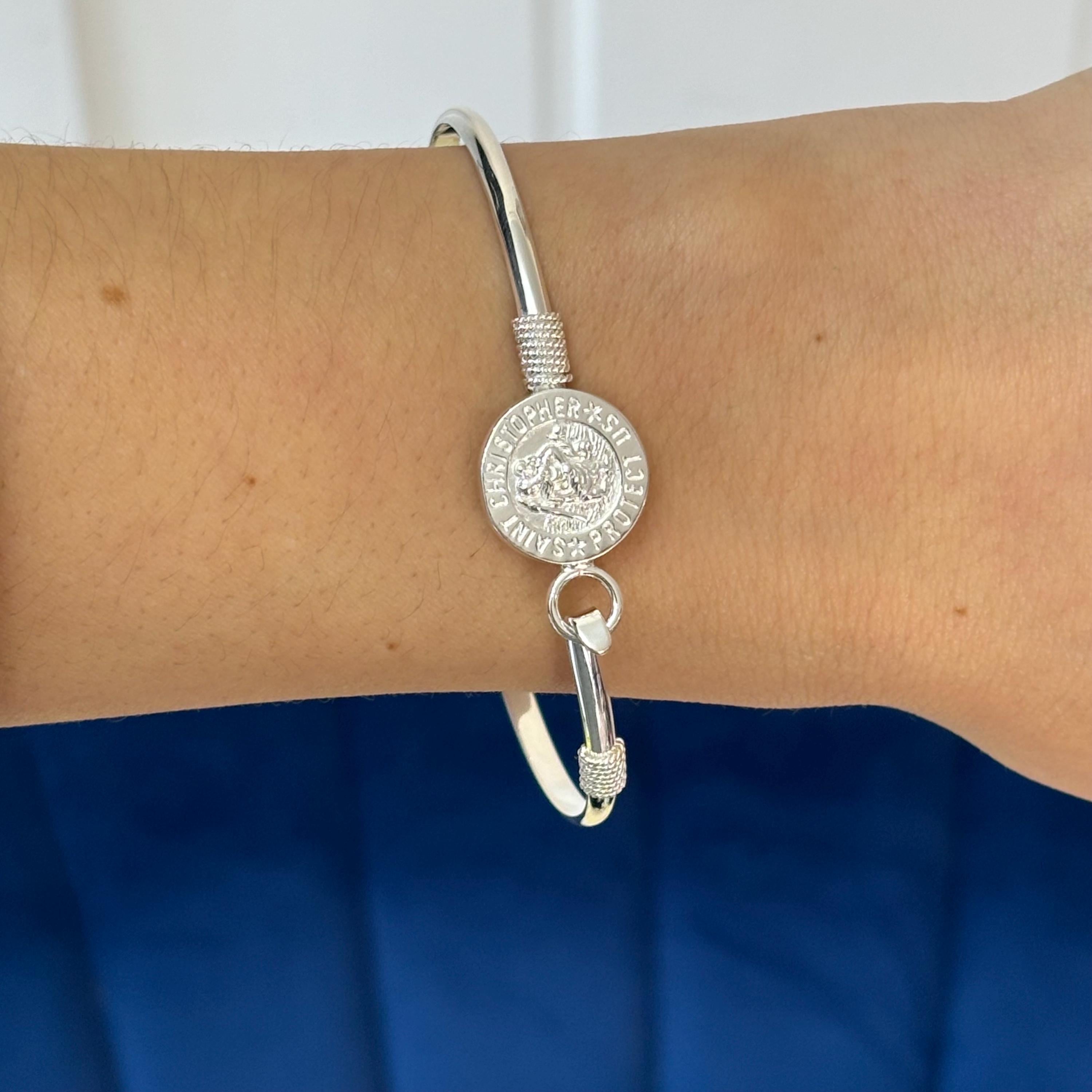 Sterling Silver Polished St Christopher Bangle Bracelet
