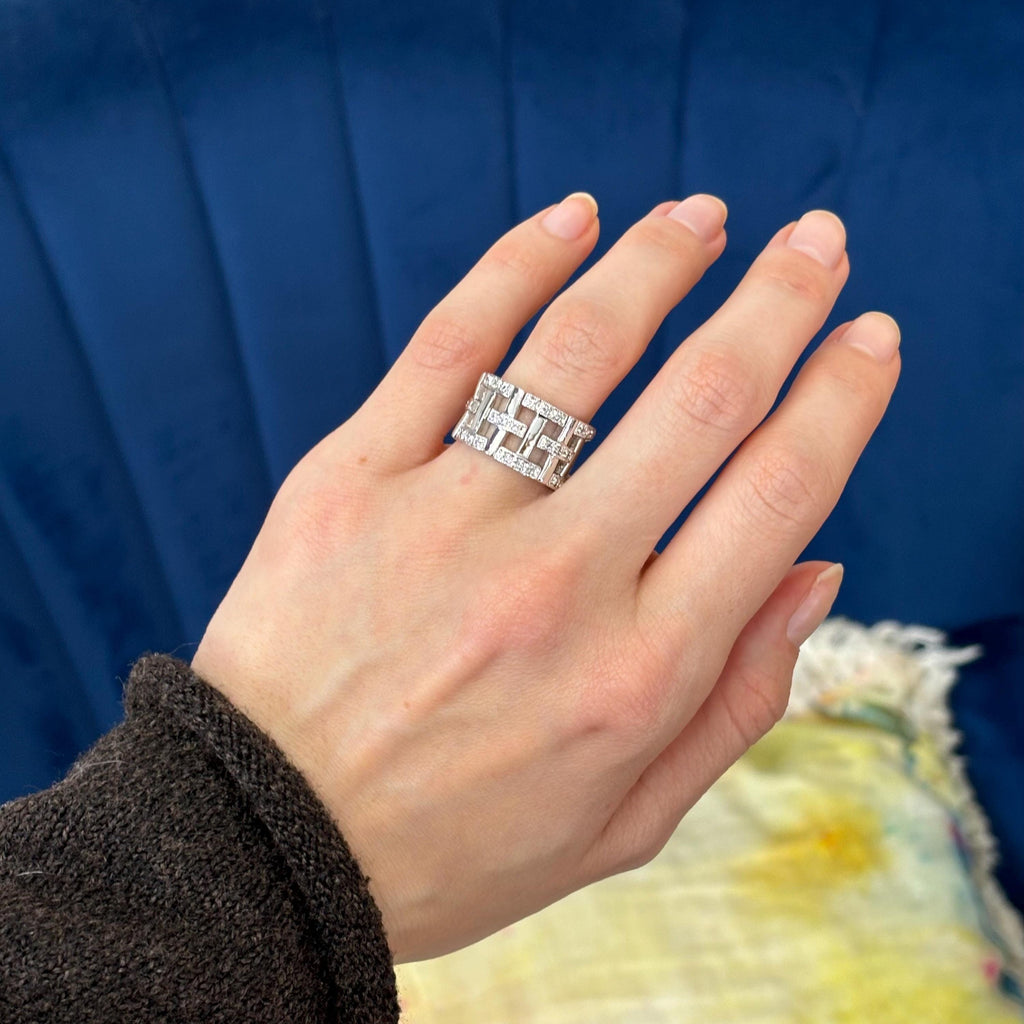 Sterling Silver and Cubic Zirconia (CZ) Basket Weave Ring