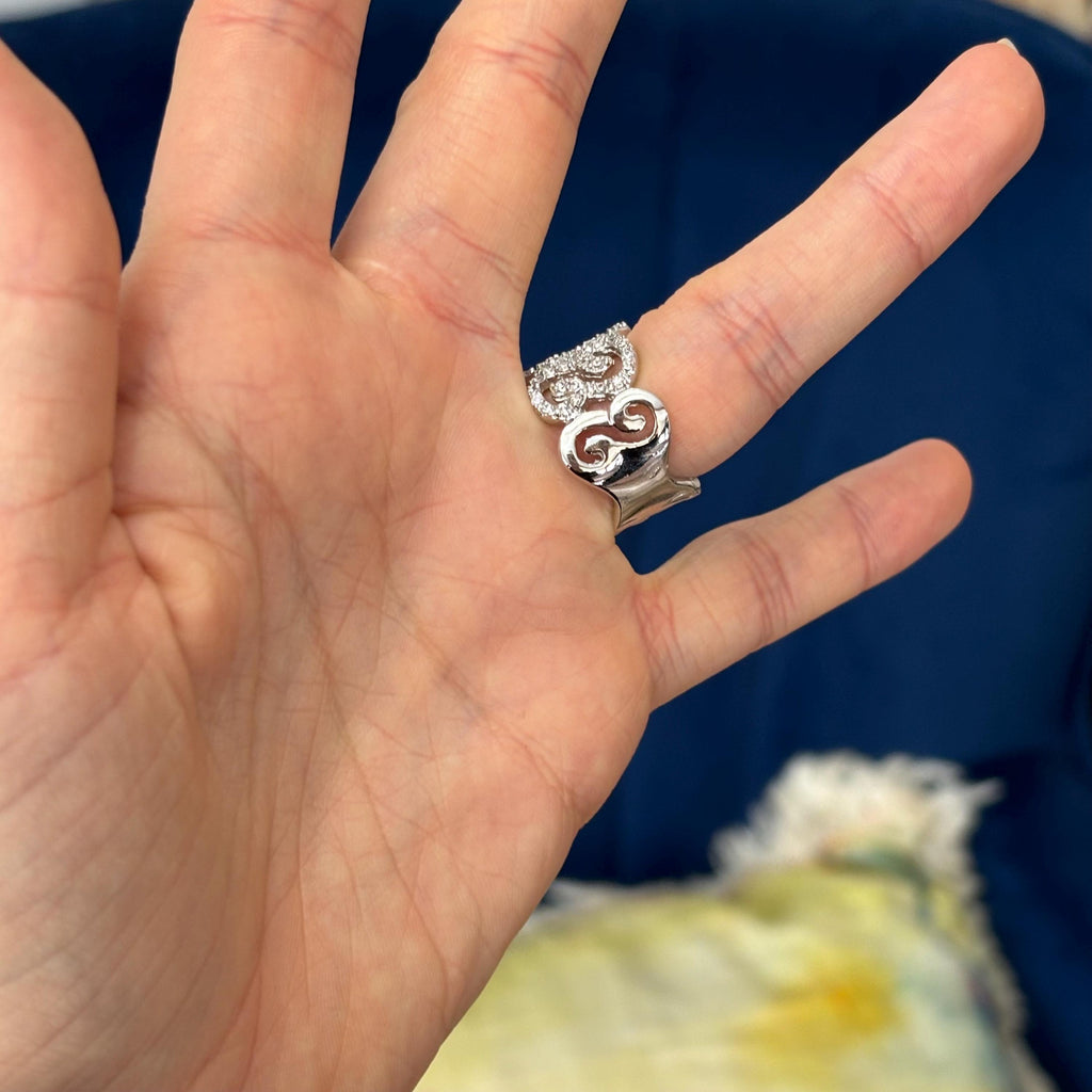 Sterling Silver and Cubic Zirconia (CZ) Scroll Ring