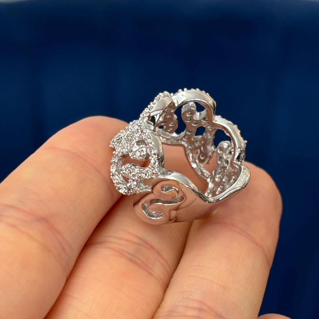 Sterling Silver and Cubic Zirconia (CZ) Scroll Ring