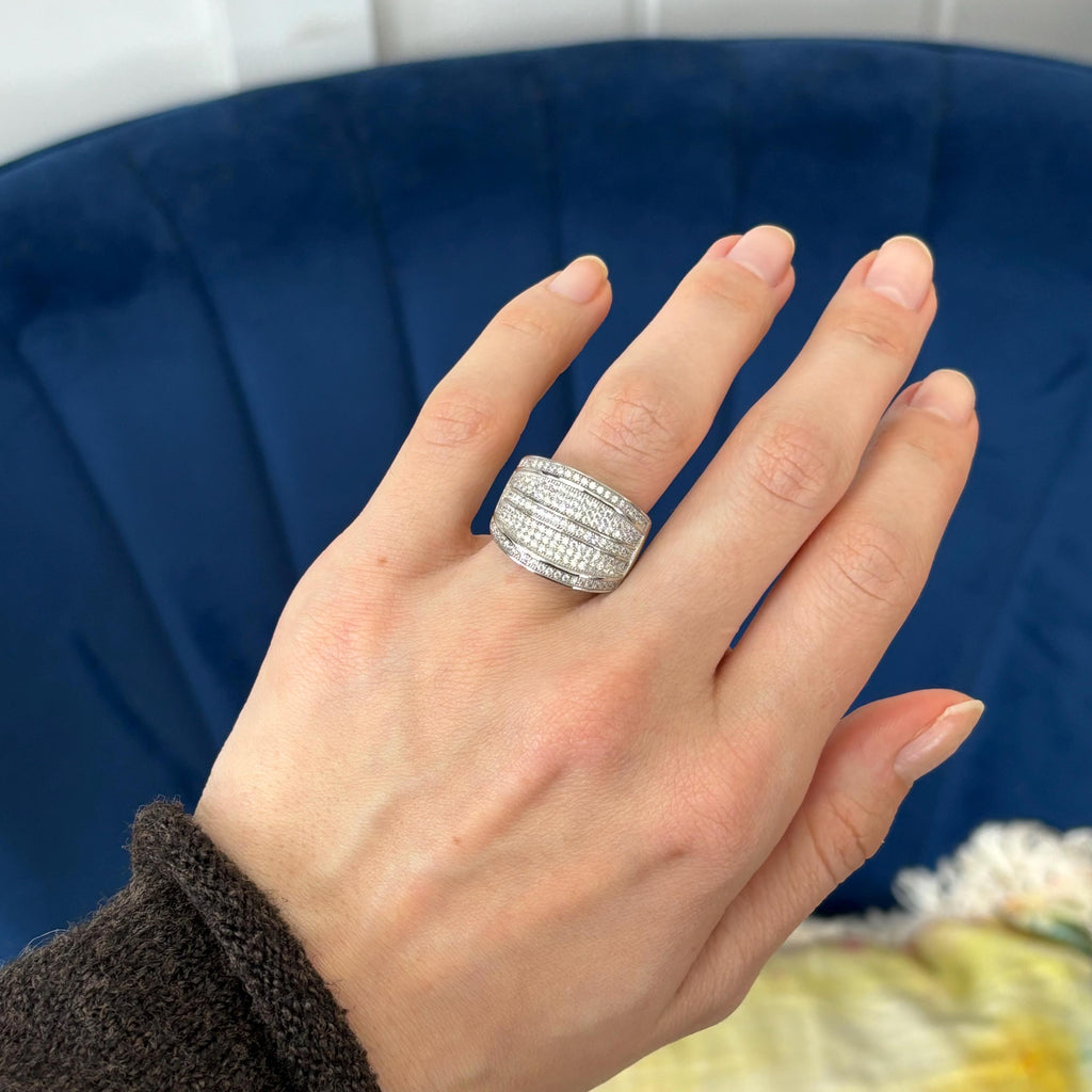 Sterling Silver and (CZ) Brilliant Embers Concave Ring