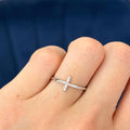 Sterling Silver Rhodium-plated CZ Sideways Cross Ring  Size 7
