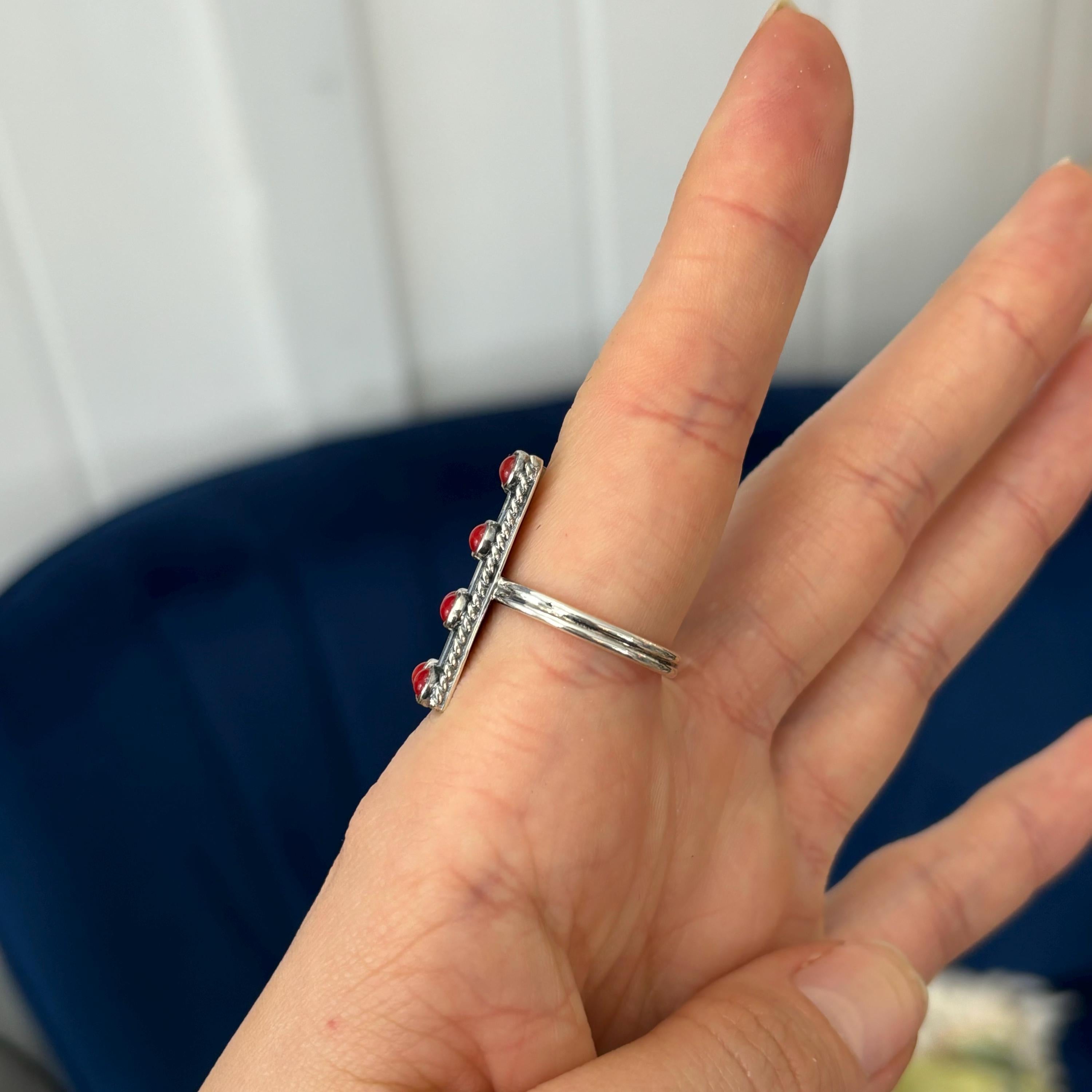 Sterling Silver Bamboo Coral-set Ring