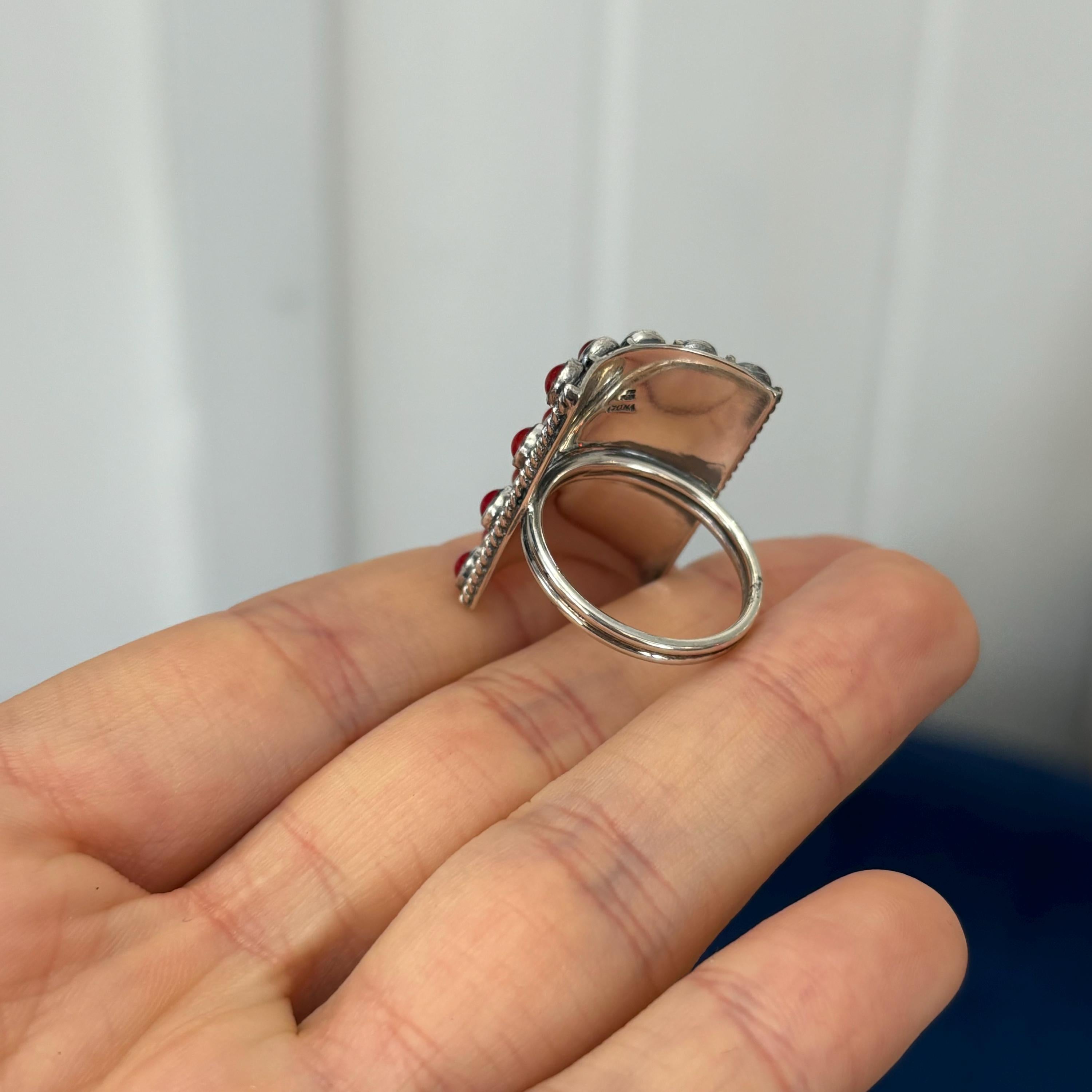 Sterling Silver Bamboo Coral-set Ring
