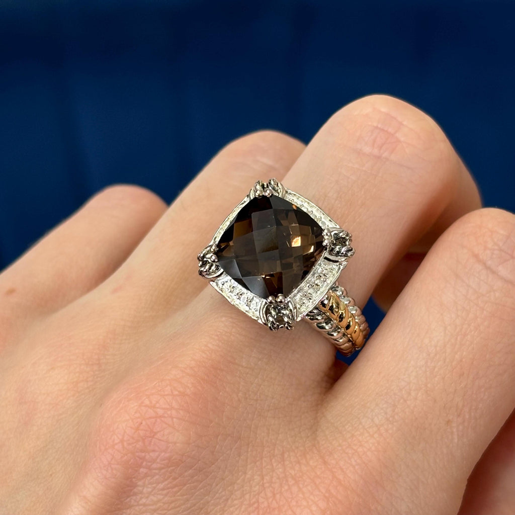 Sterling Silver with 14k Gold Polished and Antiqued Smokey Quartz Ring
