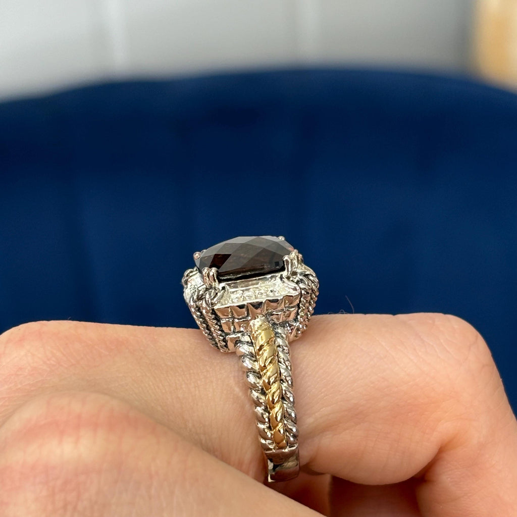 Sterling Silver with 14k Gold Polished and Antiqued Smokey Quartz Ring