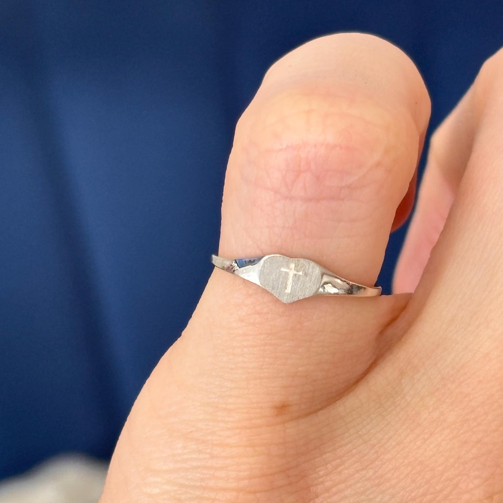 Sterling Silver Heart & Cross Youth Ring Size 5