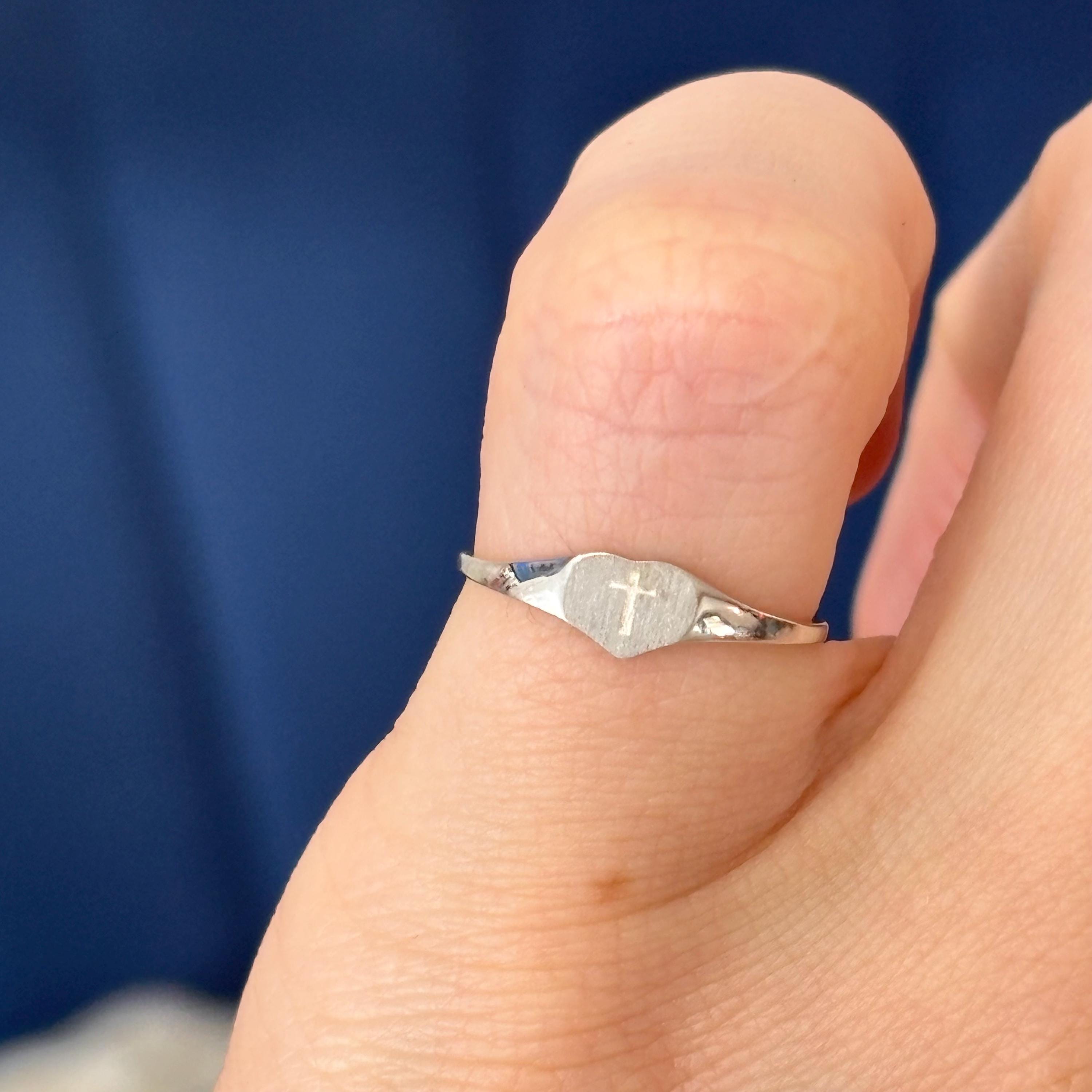 Sterling Silver Heart & Cross Youth Ring Size 5