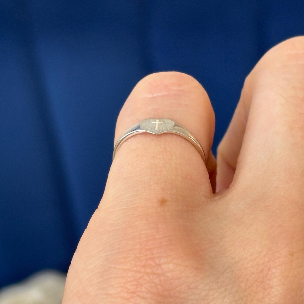Sterling Silver Heart & Cross Youth Ring Size 5