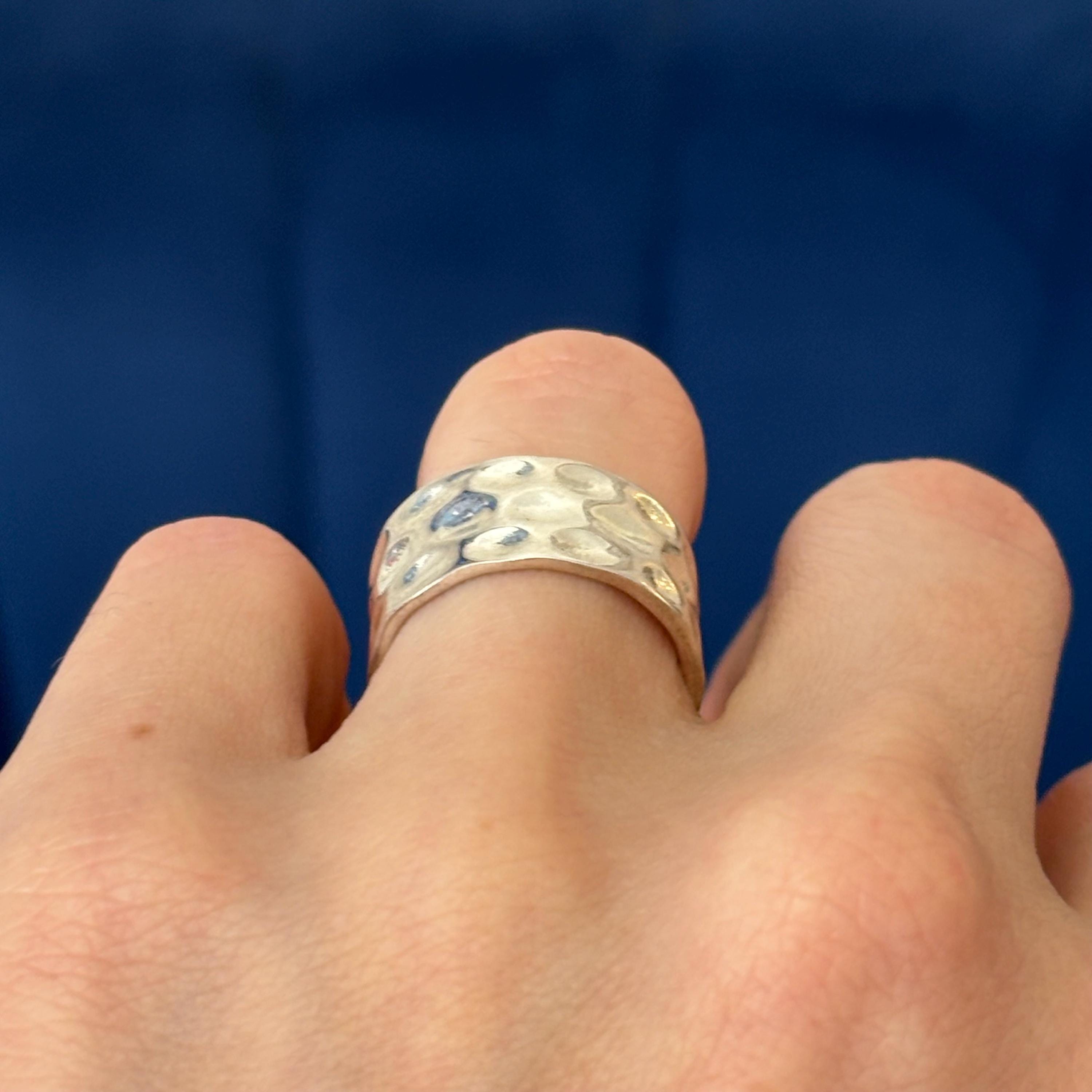 Sterling Silver Polished Hammered Ring