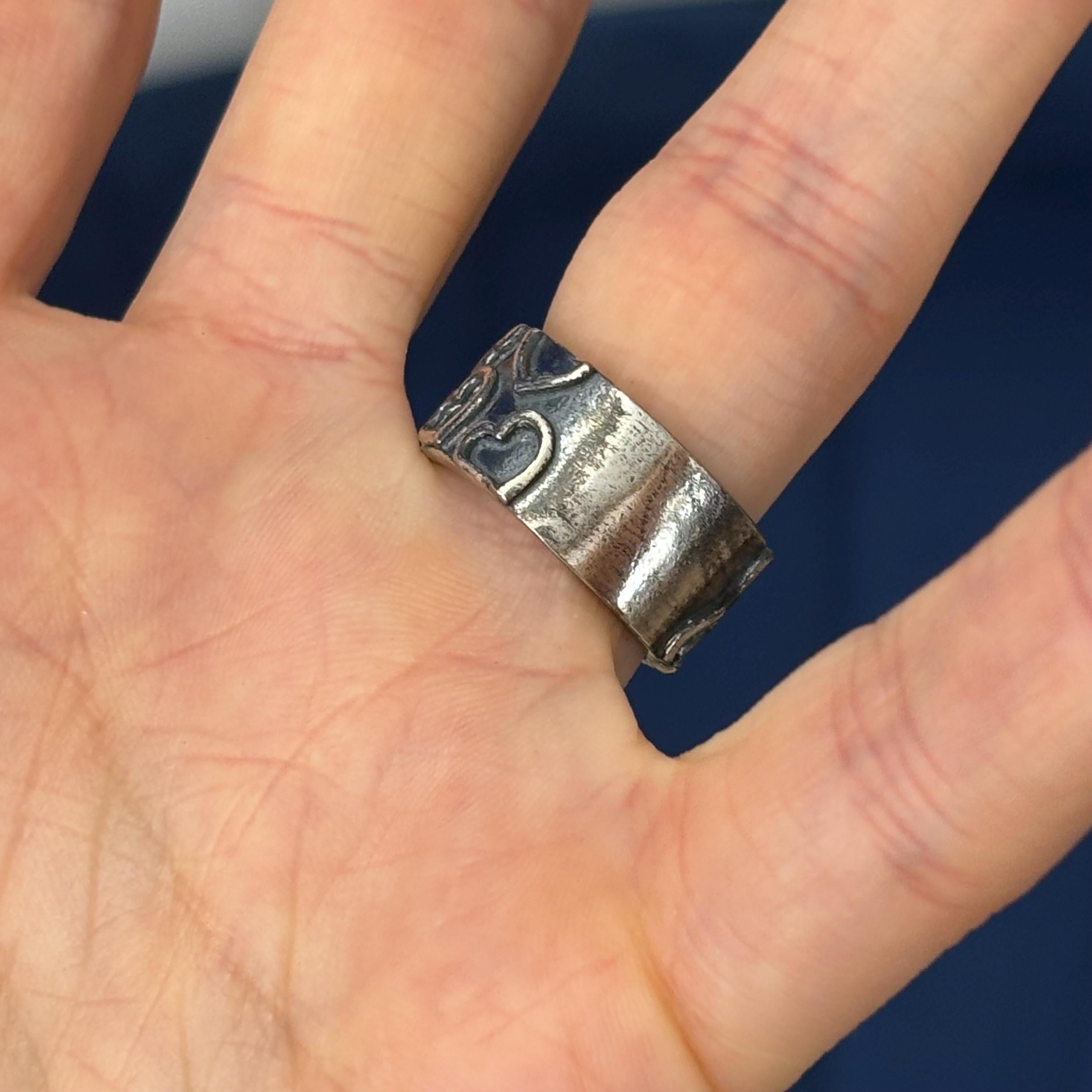 Sterling Silver Antiqued Heart Band Ring
