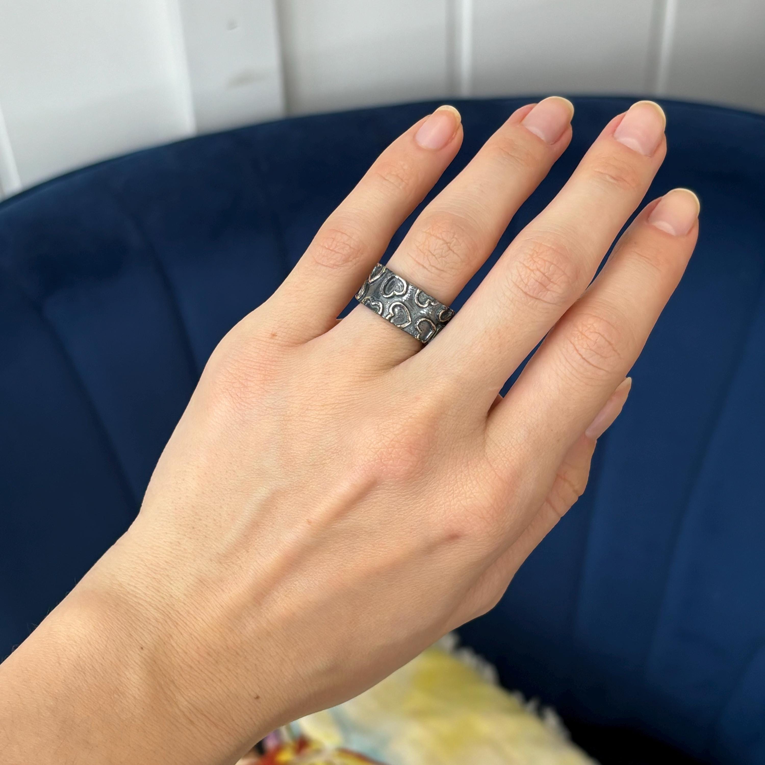 Sterling Silver Antiqued Heart Band Ring
