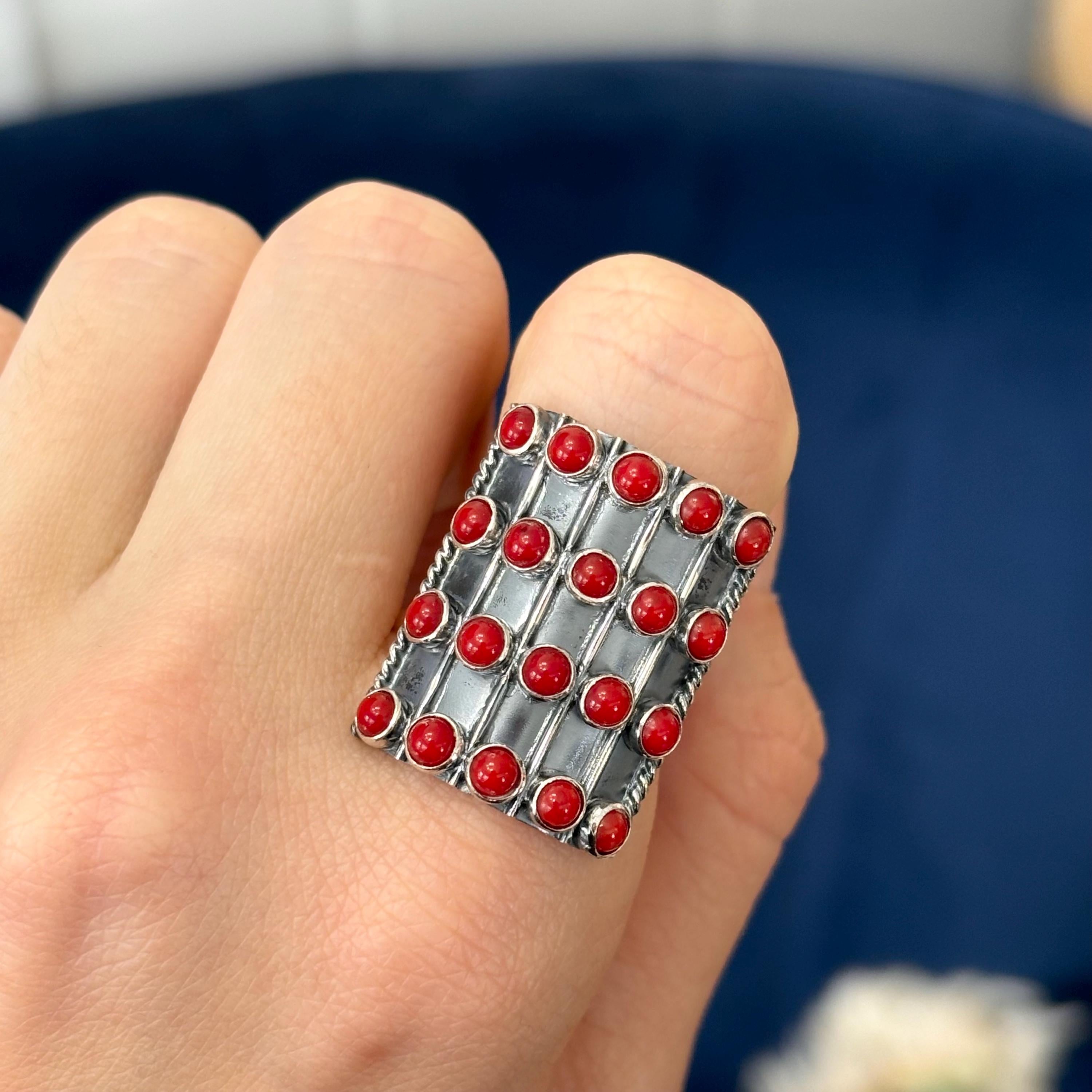 Sterling Silver Bamboo Coral-set Ring