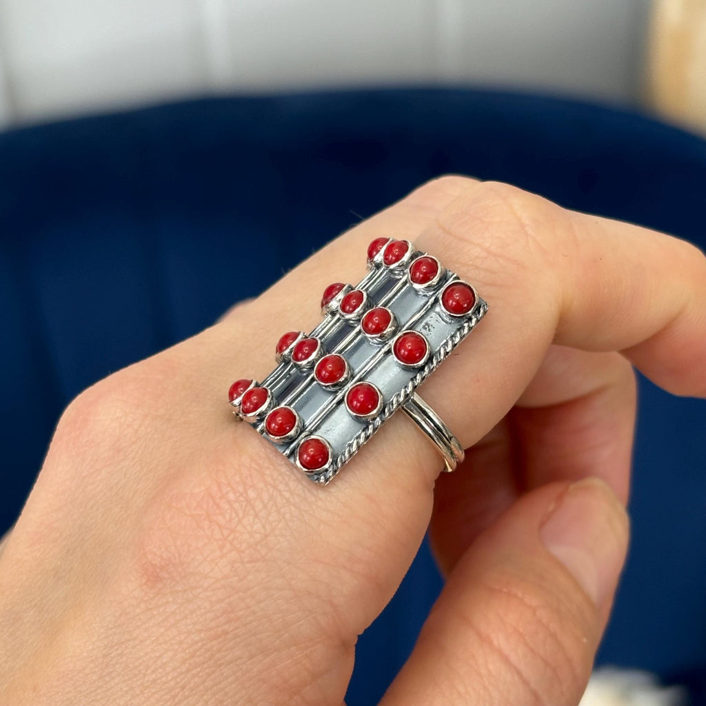 Sterling Silver Bamboo Coral-set Ring