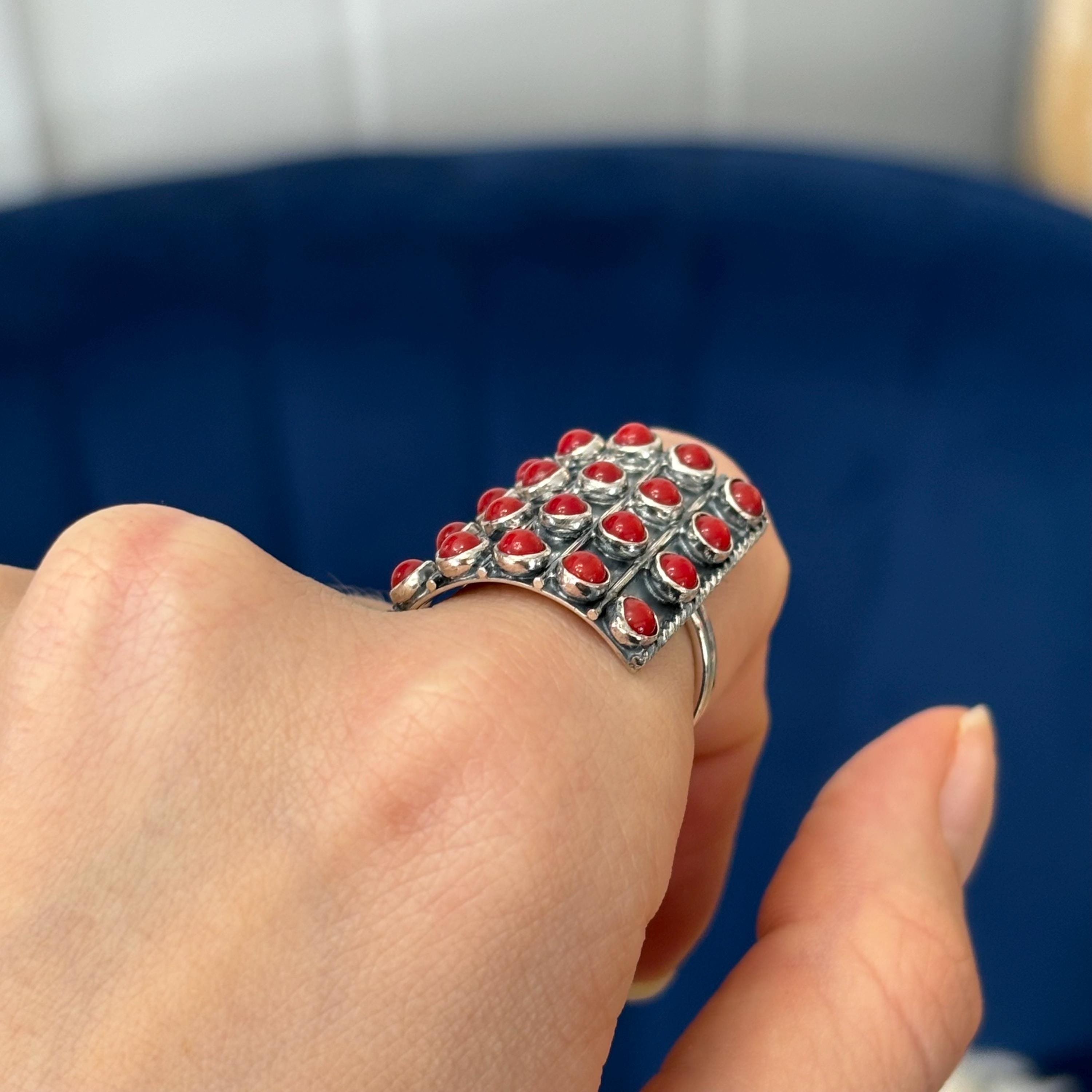 Sterling Silver Bamboo Coral-set Ring