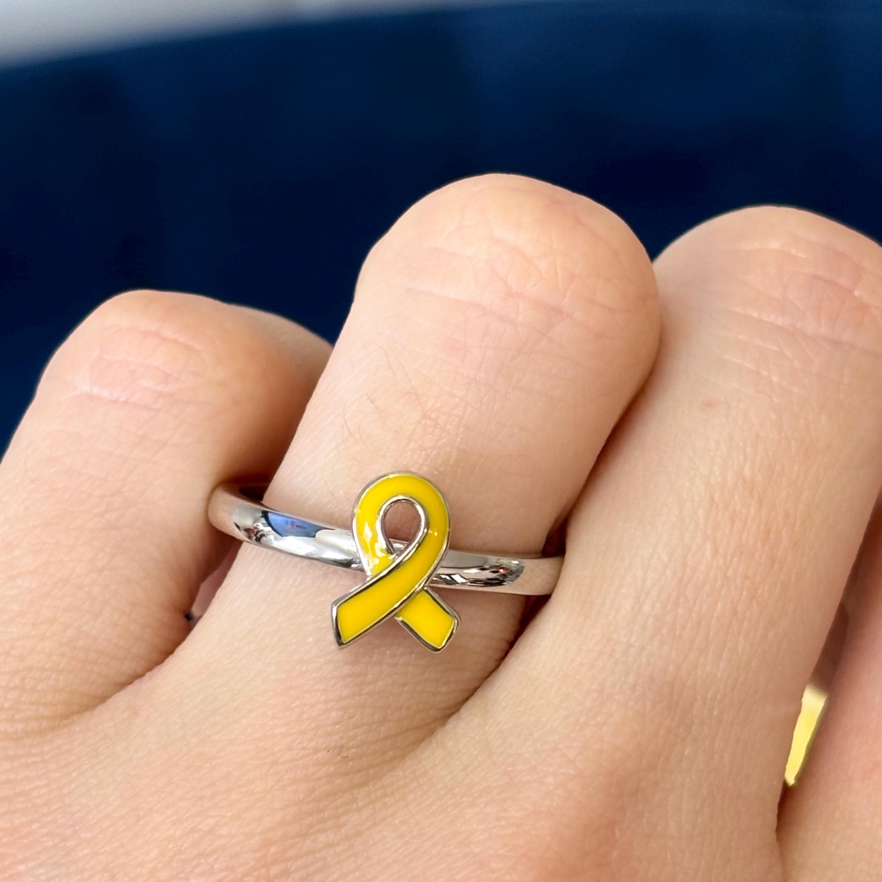 Sterling Silver Stackable Yellow Enameled Awareness Ribbon Ring