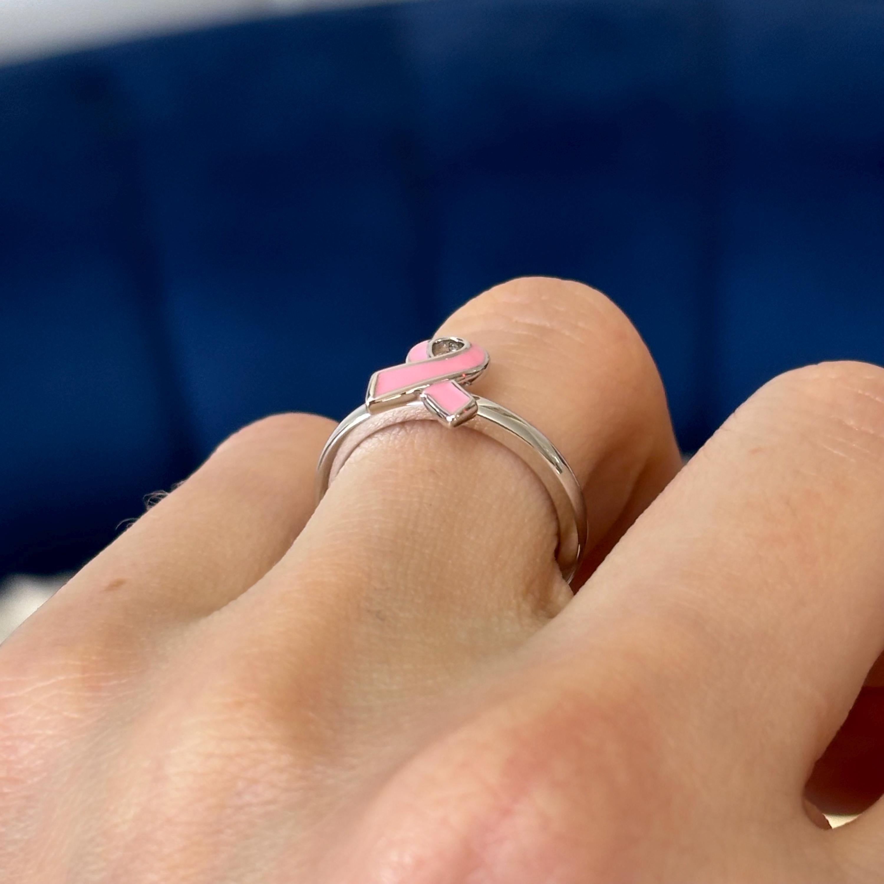 Sterling Silver Stackable Pink Enameled Breast Cancer Awareness Ribbon Ring