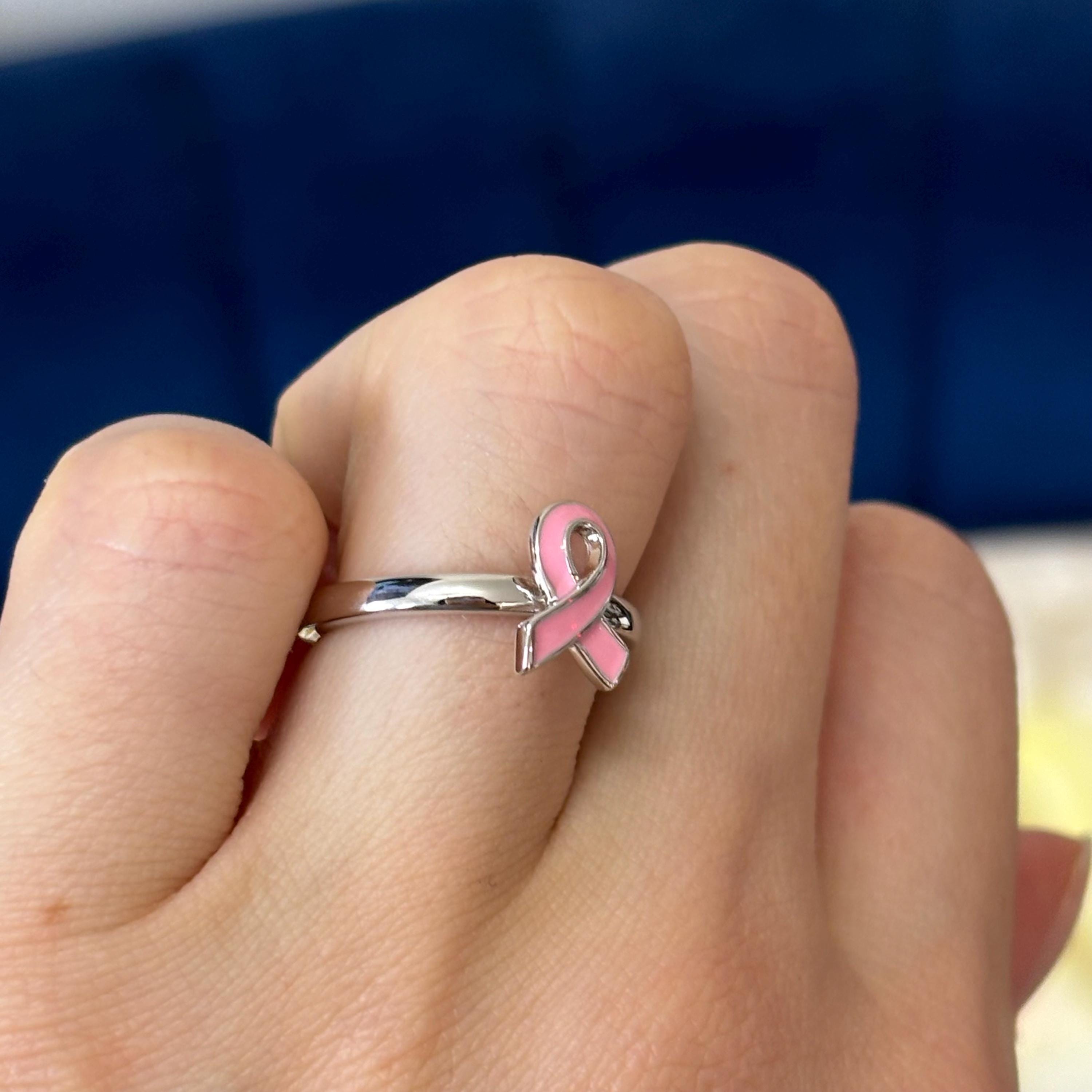 Sterling Silver Stackable Pink Enameled Breast Cancer Awareness Ribbon Ring