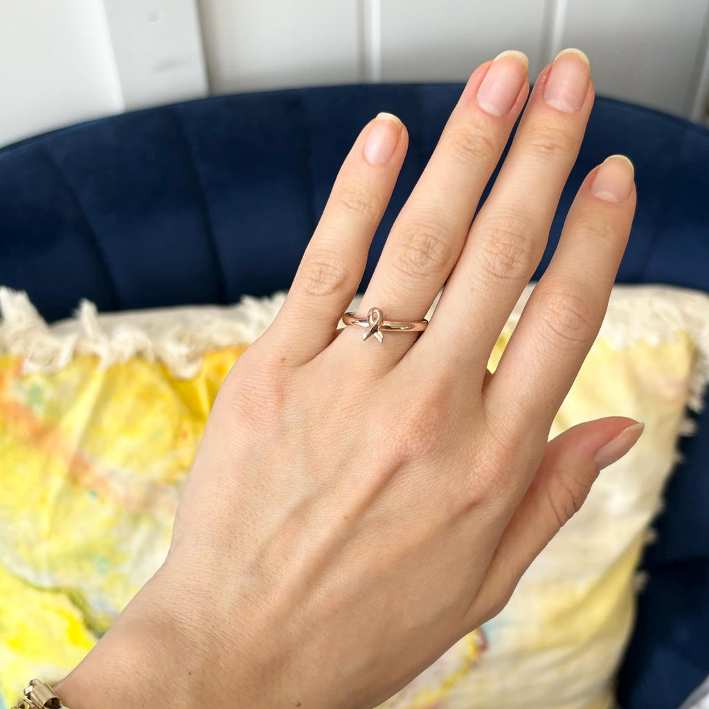Sterling Silver Stackable Rose Gold-plated Awareness Ribbon Ring
