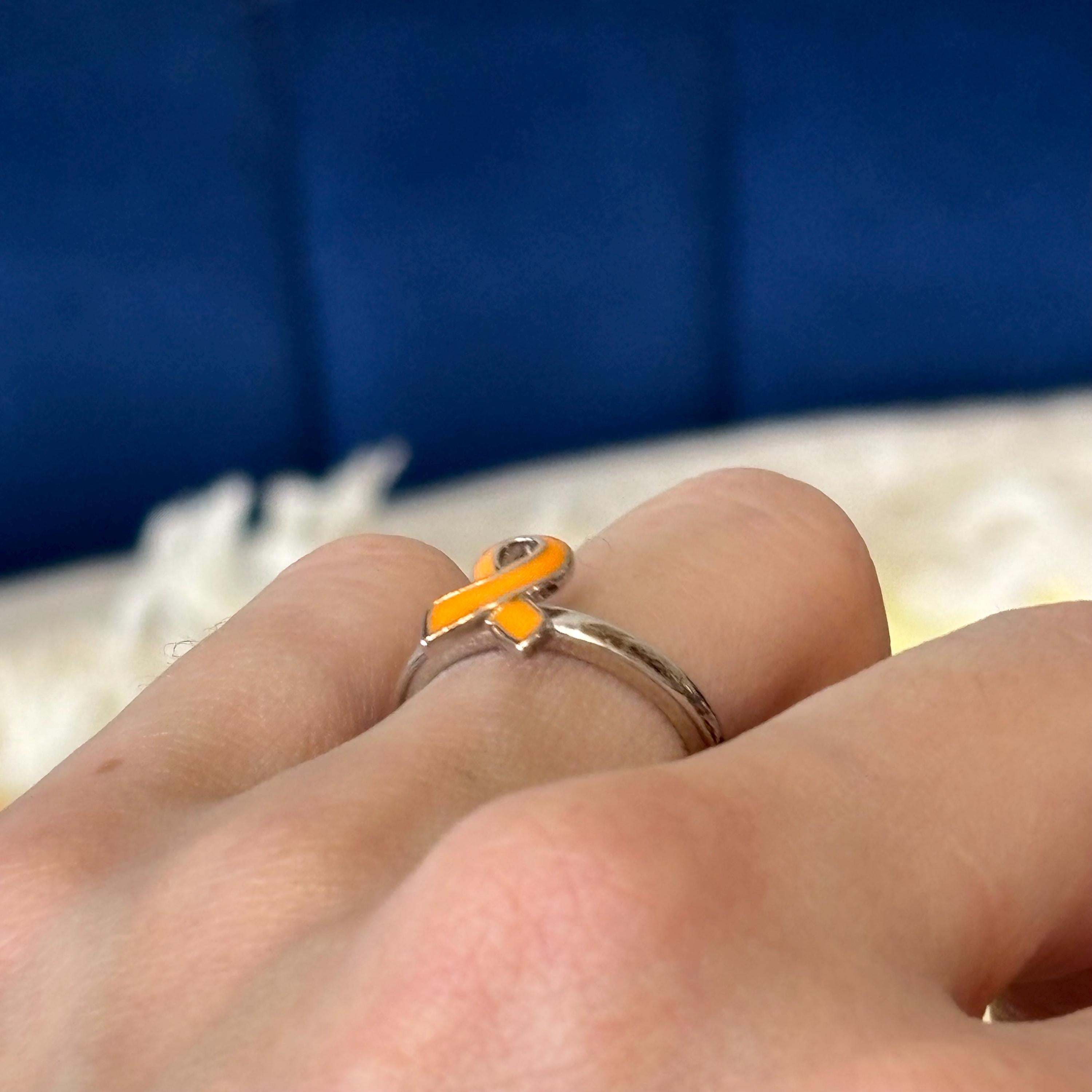 Sterling Silver Stackable Orange Enameled Awareness Ribbon Ring