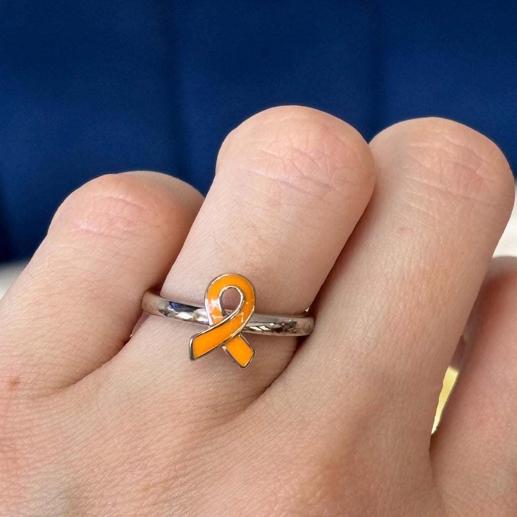 Sterling Silver Stackable Orange Enameled Awareness Ribbon Ring