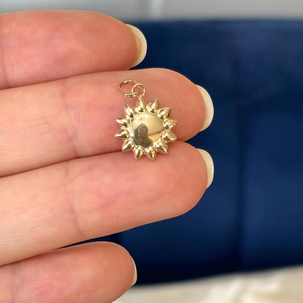 14K Gold Puffed Sun Charm Pendant Small Mini