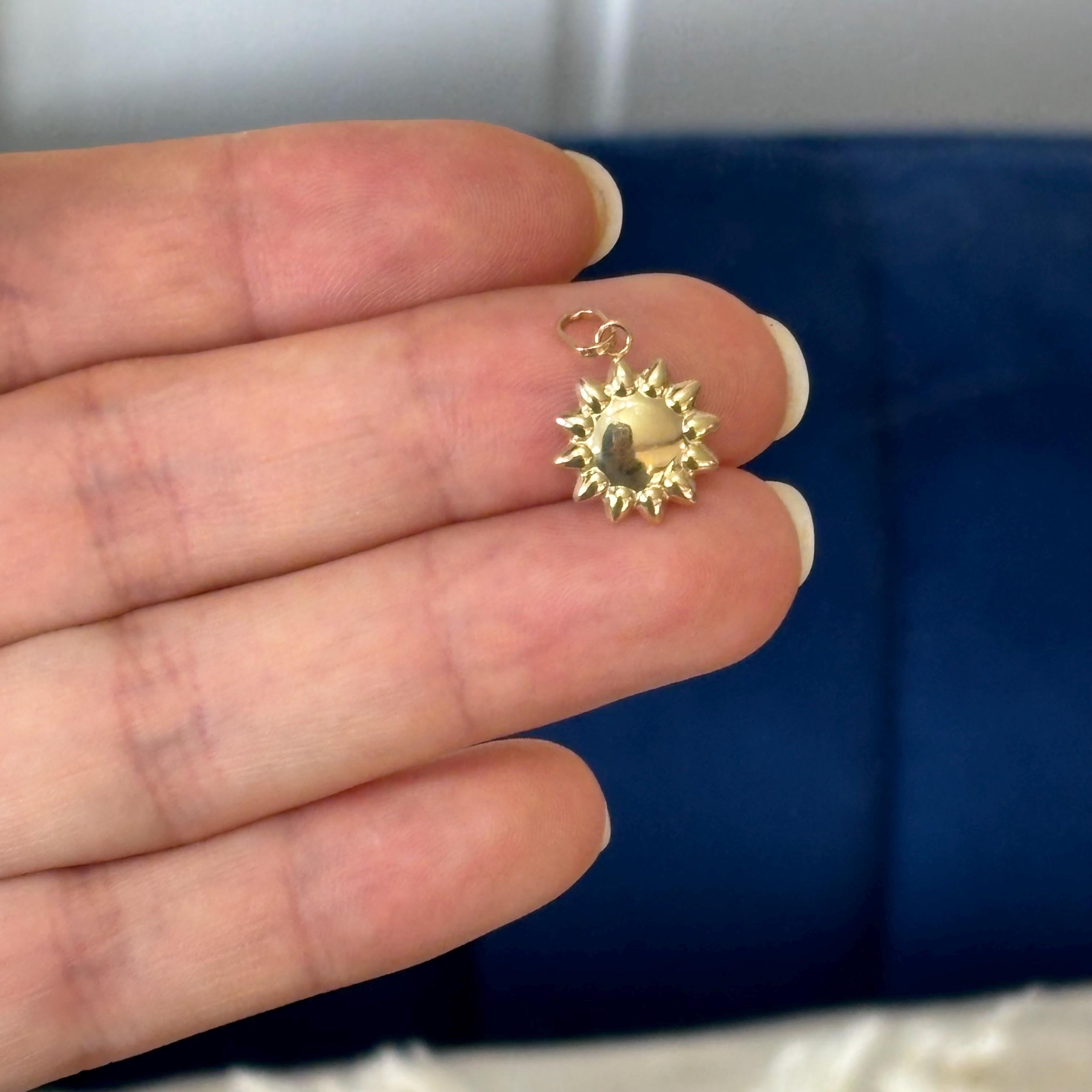 14K Gold Puffed Sun Charm Pendant Small Mini