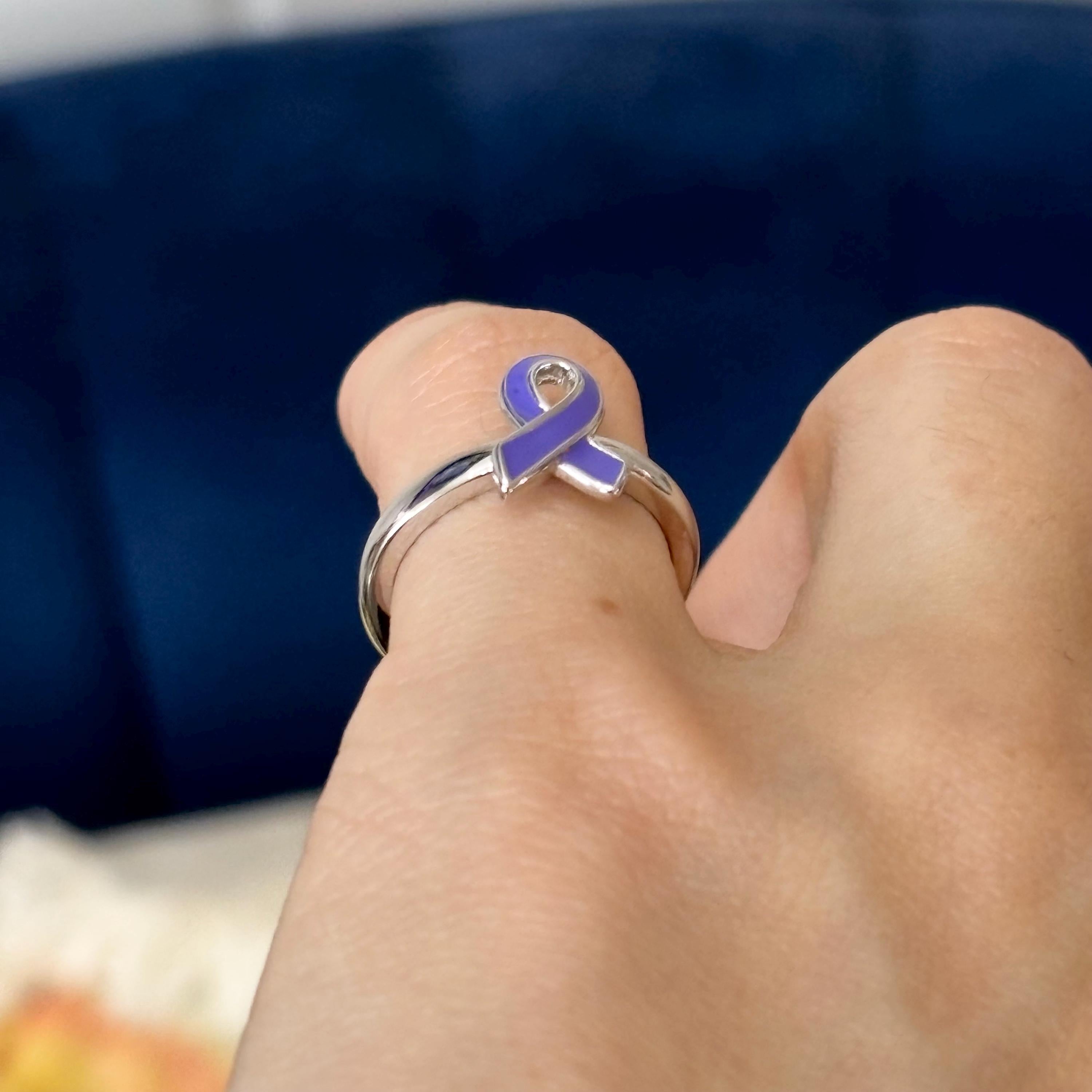 Sterling Silver Stackable Purple Enameled Awareness Ribbon Ring