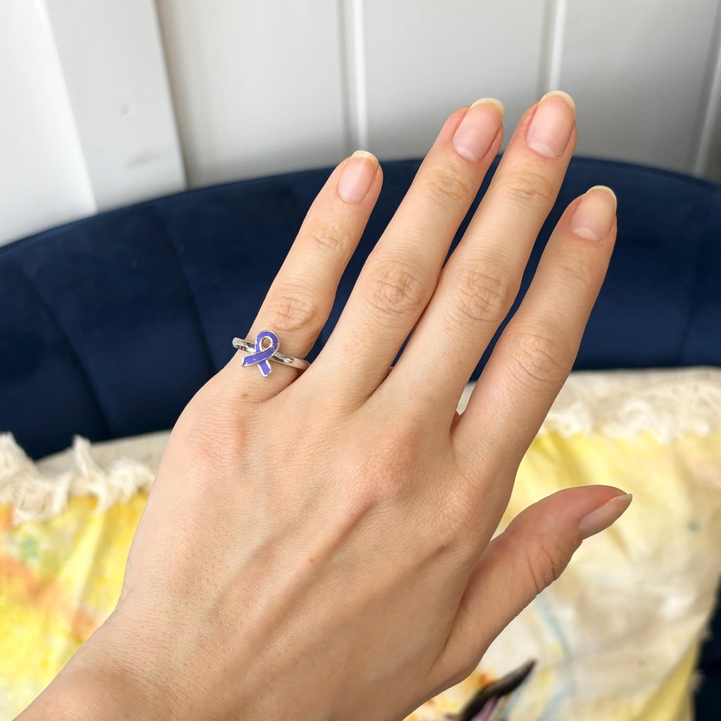 Sterling Silver Stackable Purple Enameled Awareness Ribbon Ring
