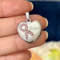 Sterling Silver Rhodium-plated Pink Crystal Hope Heart Ribbon Pendant