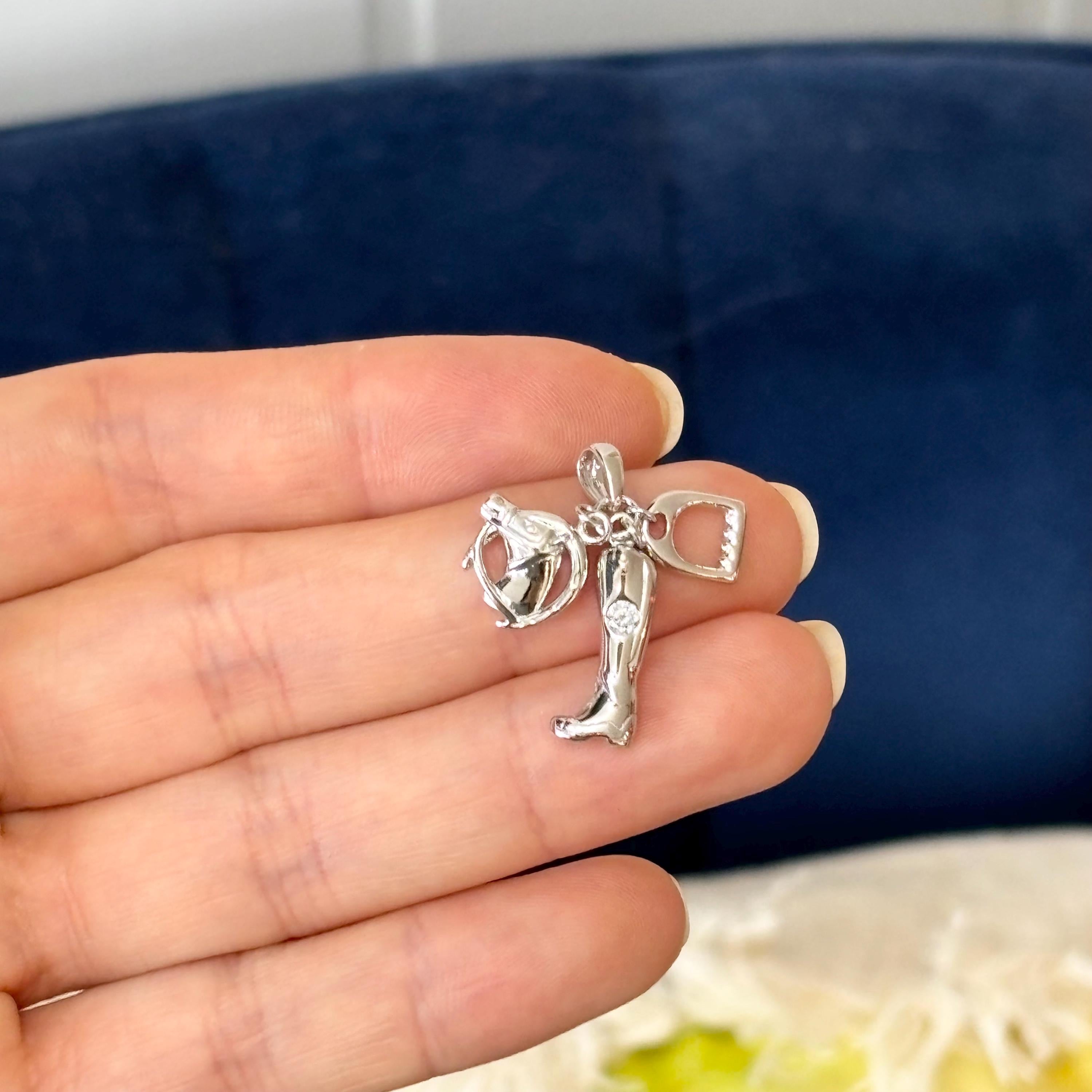 Sterling Silver CZ-Set Cowboy Boot, Stirrup and Horse Pendant