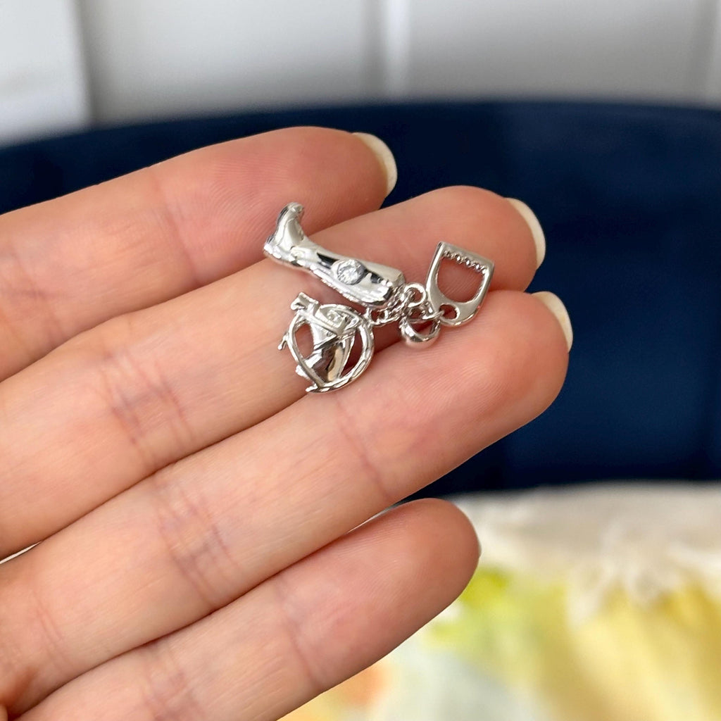 Sterling Silver CZ-Set Cowboy Boot, Stirrup and Horse Pendant