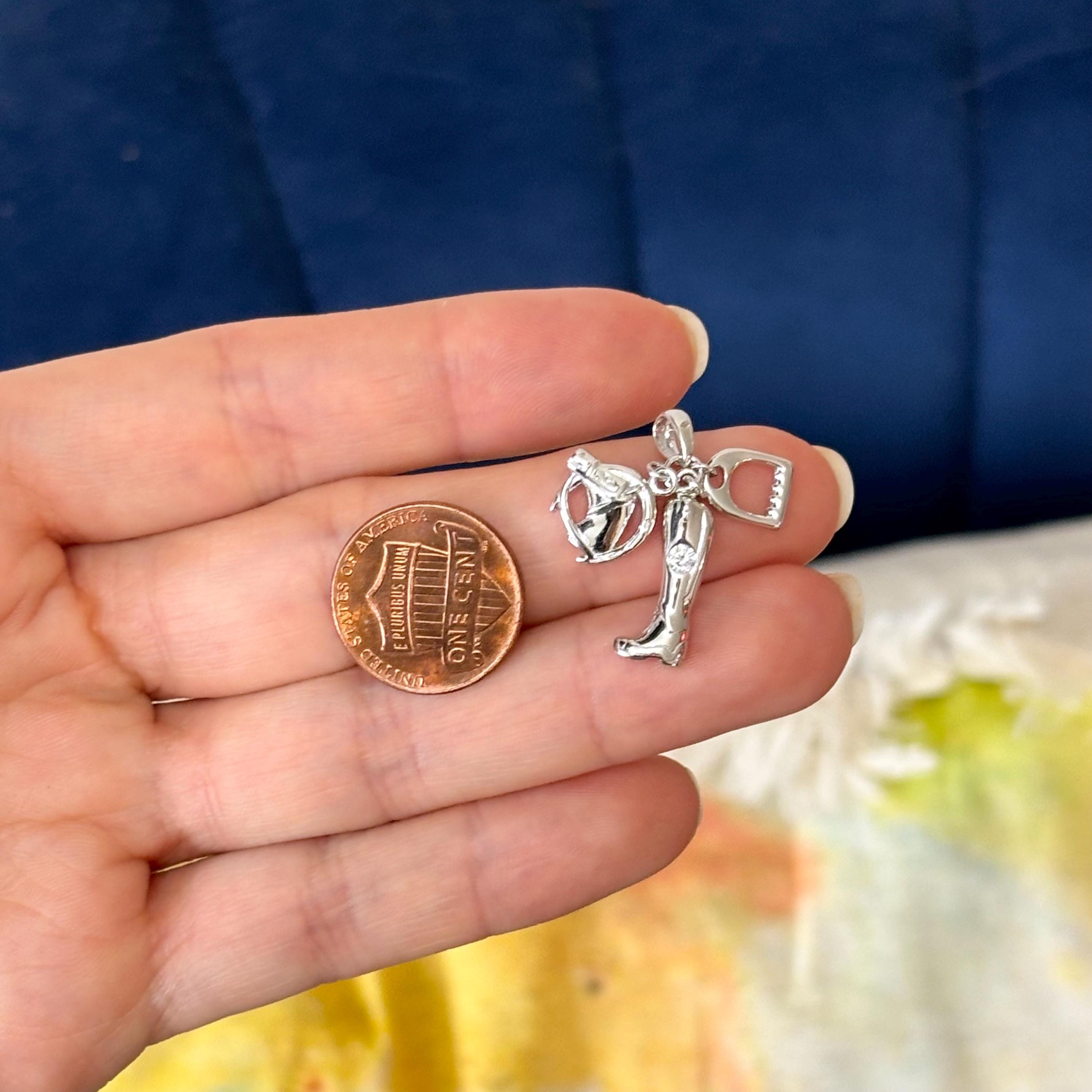 Sterling Silver CZ-Set Cowboy Boot, Stirrup and Horse Pendant