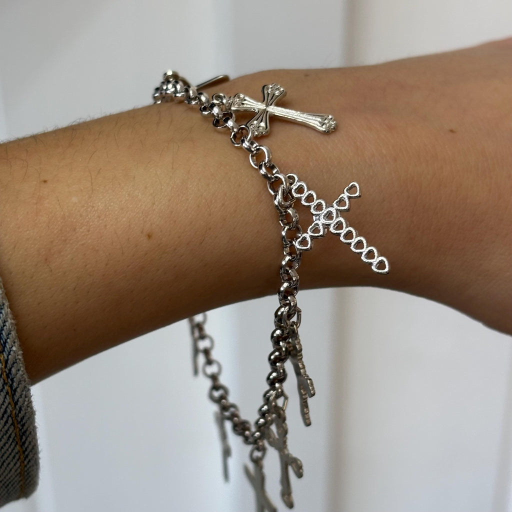 Sterling Silver Crosses Charm Bracelet