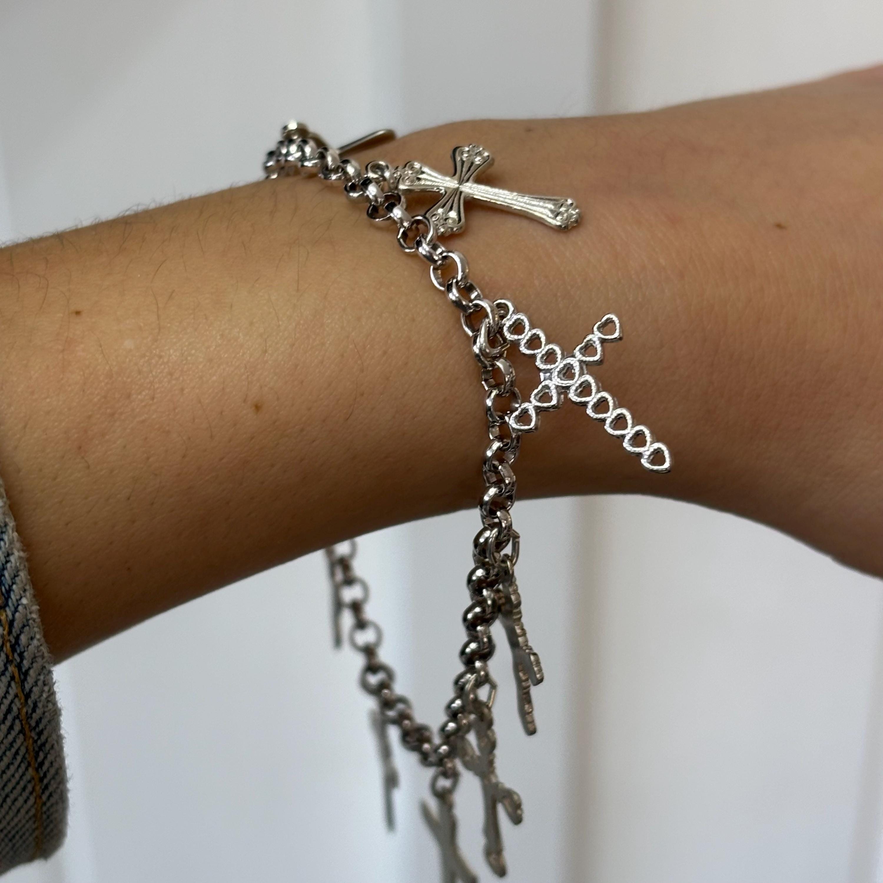 Sterling Silver Crosses Charm Bracelet