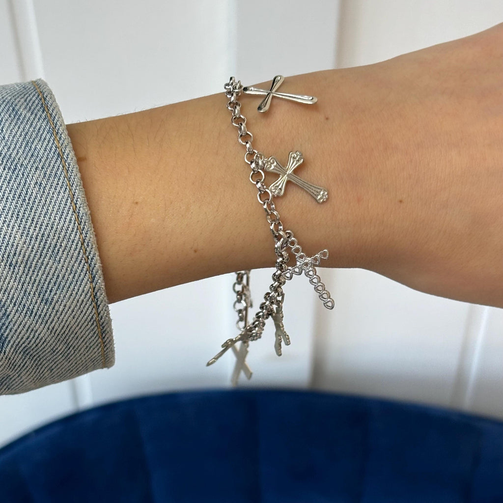 Sterling Silver Crosses Charm Bracelet