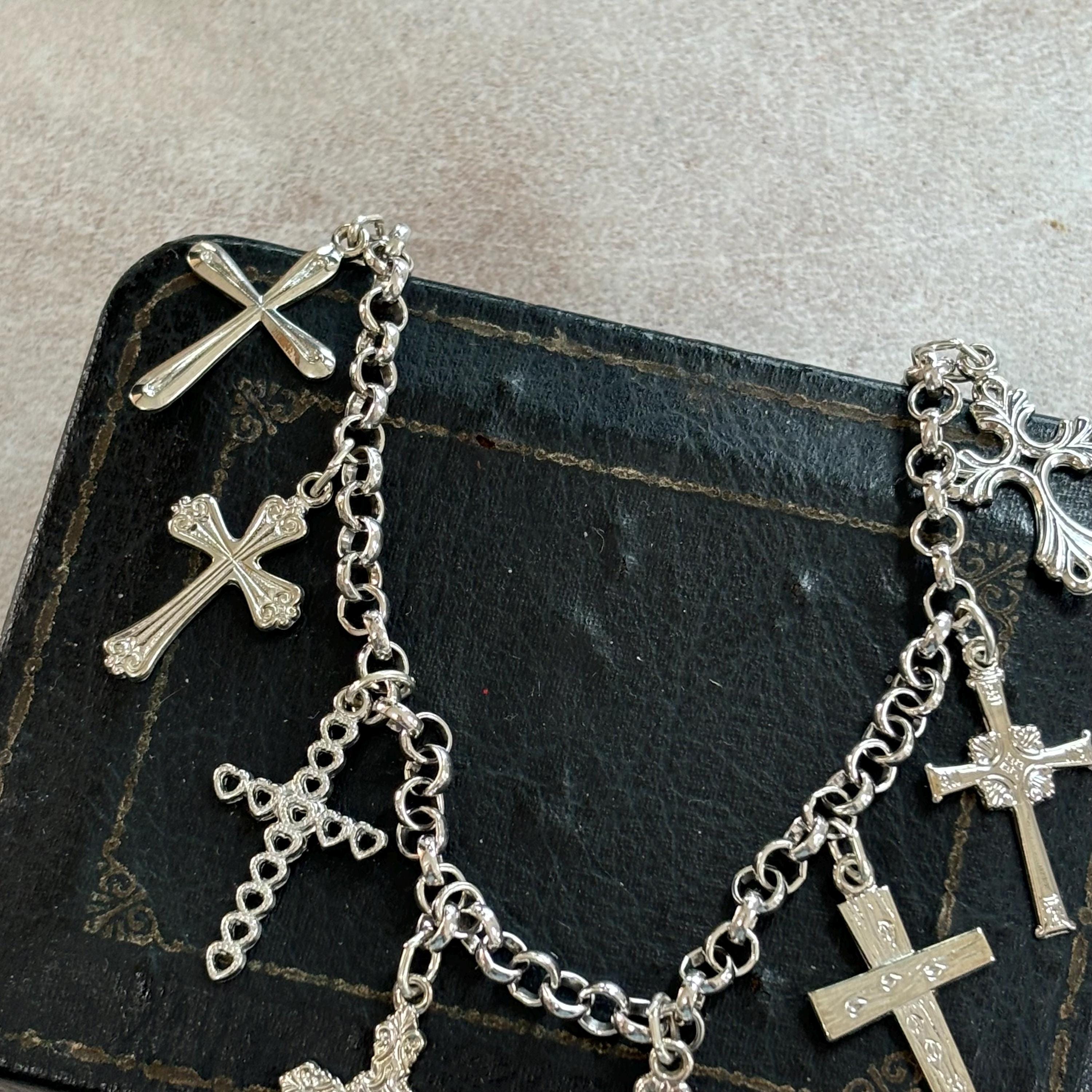 Sterling Silver Crosses Charm Bracelet
