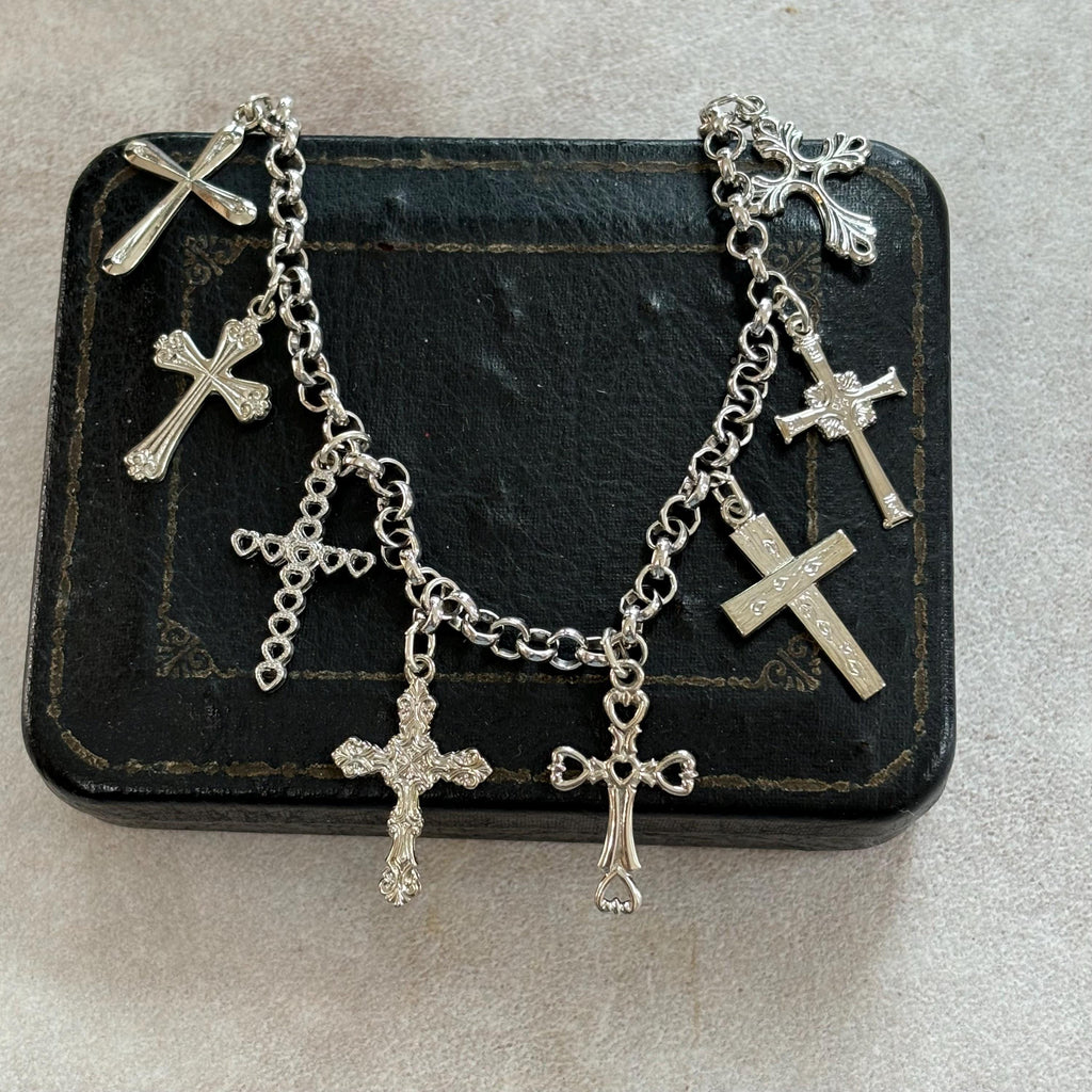 Sterling Silver Crosses Charm Bracelet