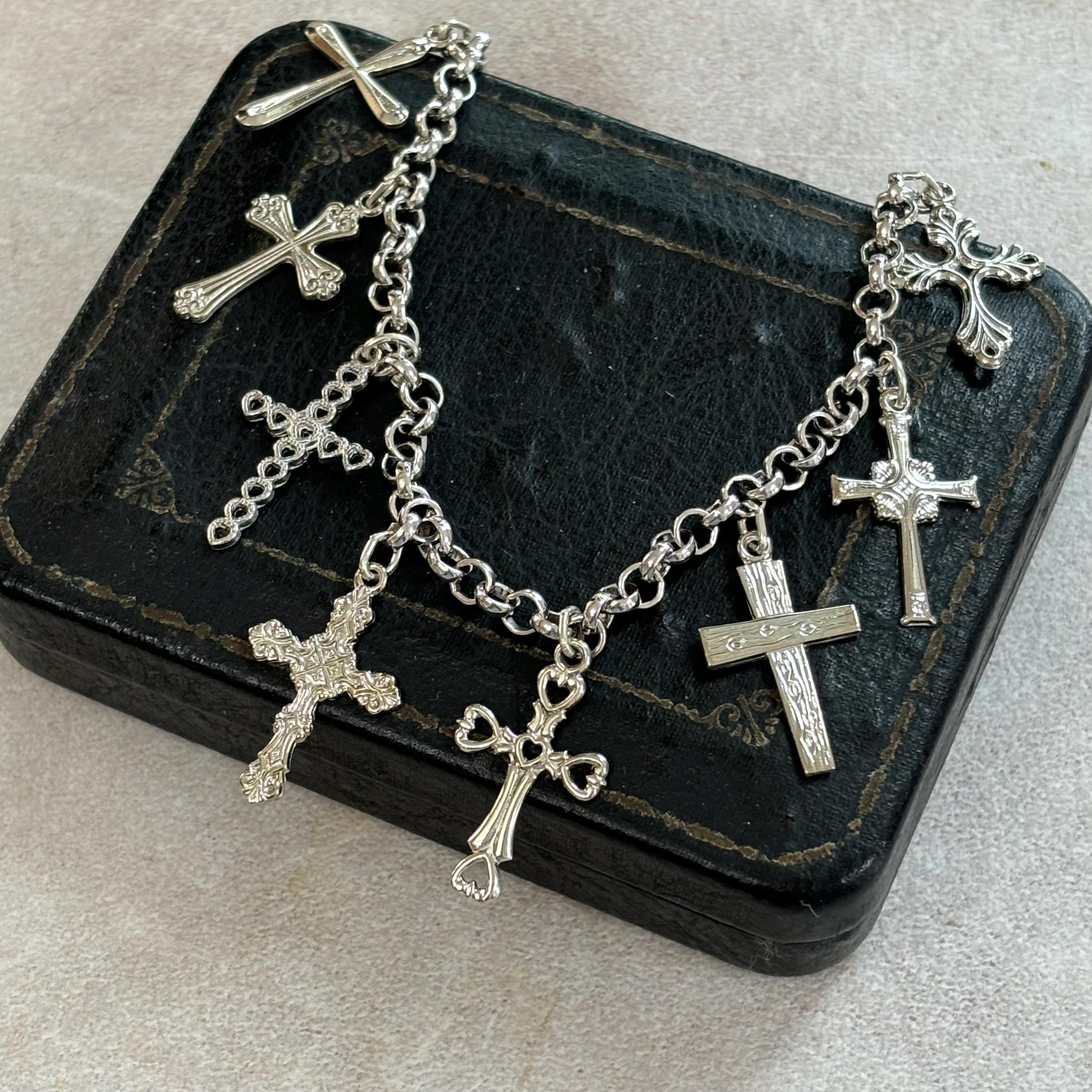 Sterling Silver Crosses Charm Bracelet