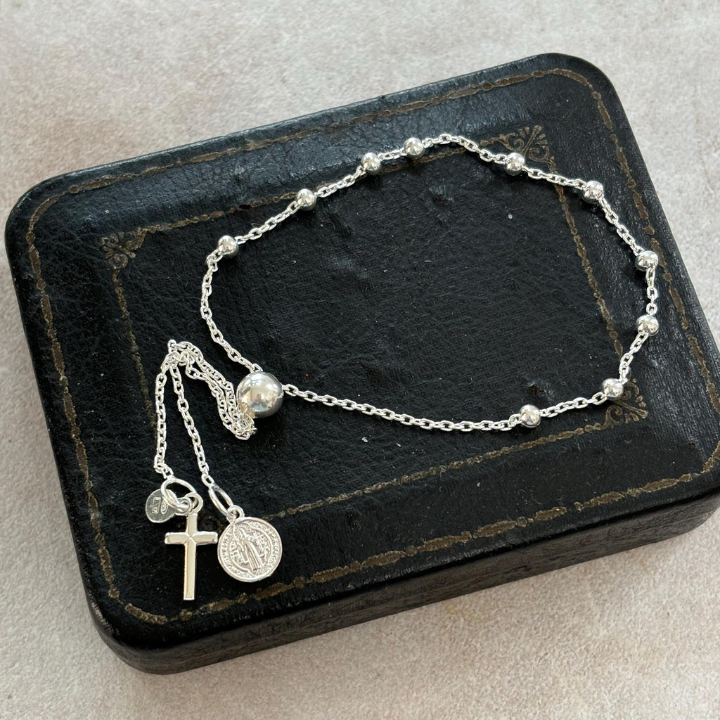 Sterling Silver St. Benedict Adjustable   Rosary Bracelet