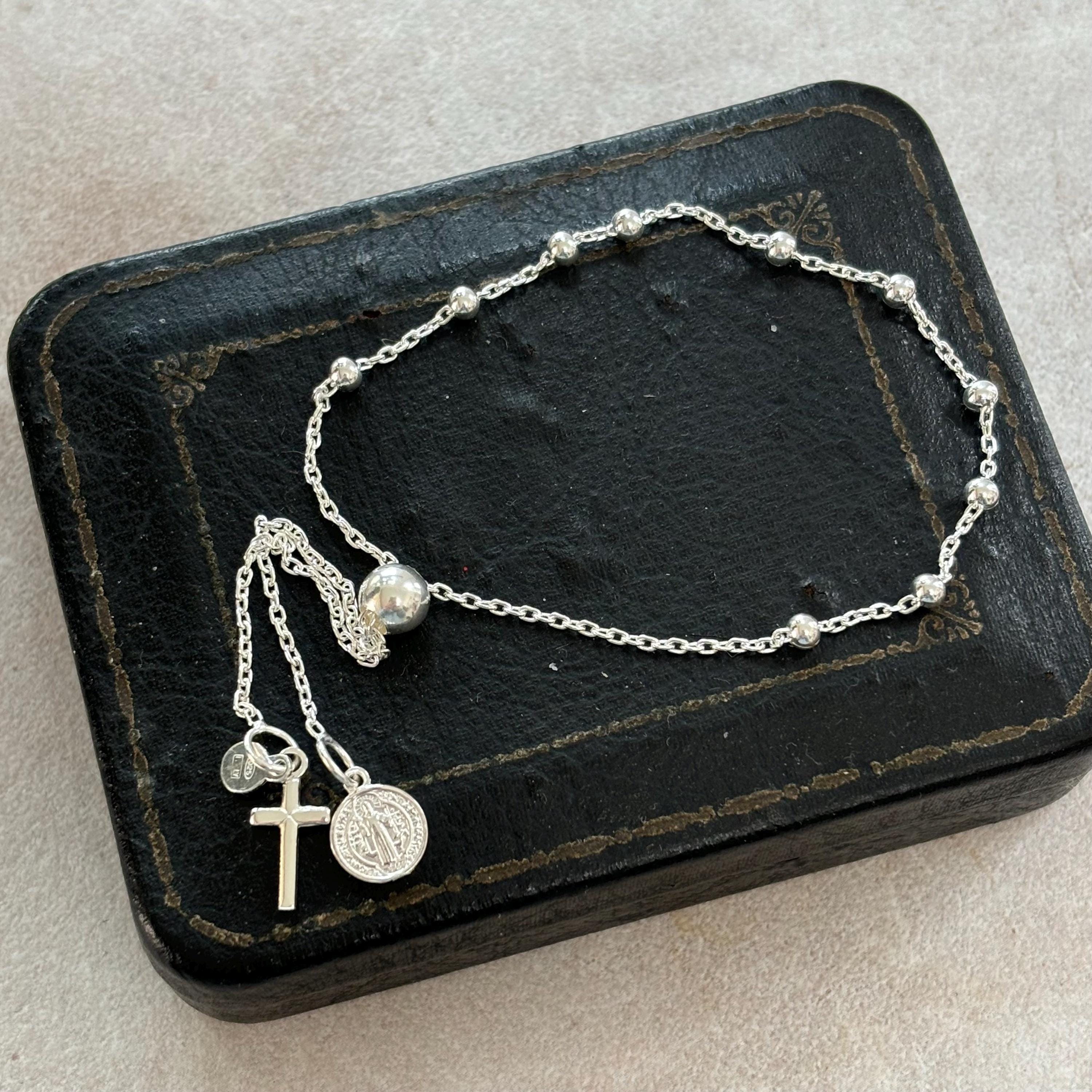 Sterling Silver St. Benedict Adjustable   Rosary Bracelet